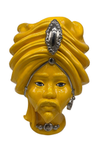 Teste di Moro Atena Ceramica Caltagirone cm H.40 L.28 Artigianale Giallo Platino - DD CERAMICHE SICILIANE