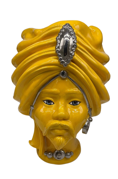 Teste di Moro Atena Ceramica Caltagirone cm H.40 L.28 Artigianale Giallo Platino - DD CERAMICHE SICILIANE