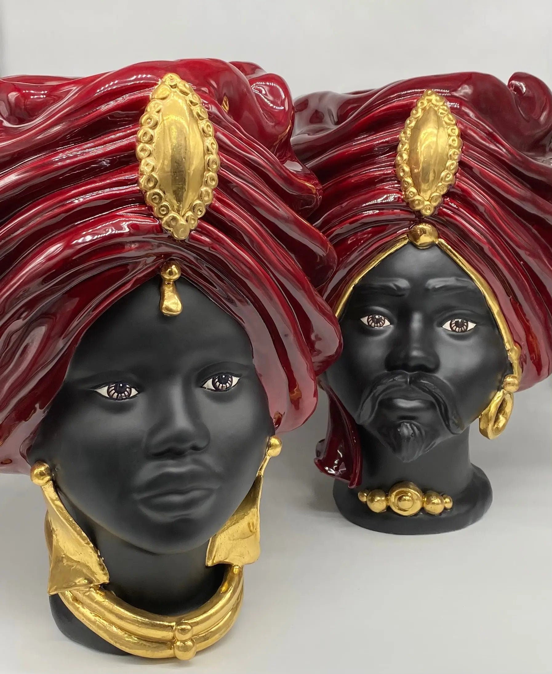 Teste di Moro Atena Ceramica Caltagirone cm H.40 L.28 Artigianale Bordeaux Nero Oro DD CERAMICHE SICILIANE