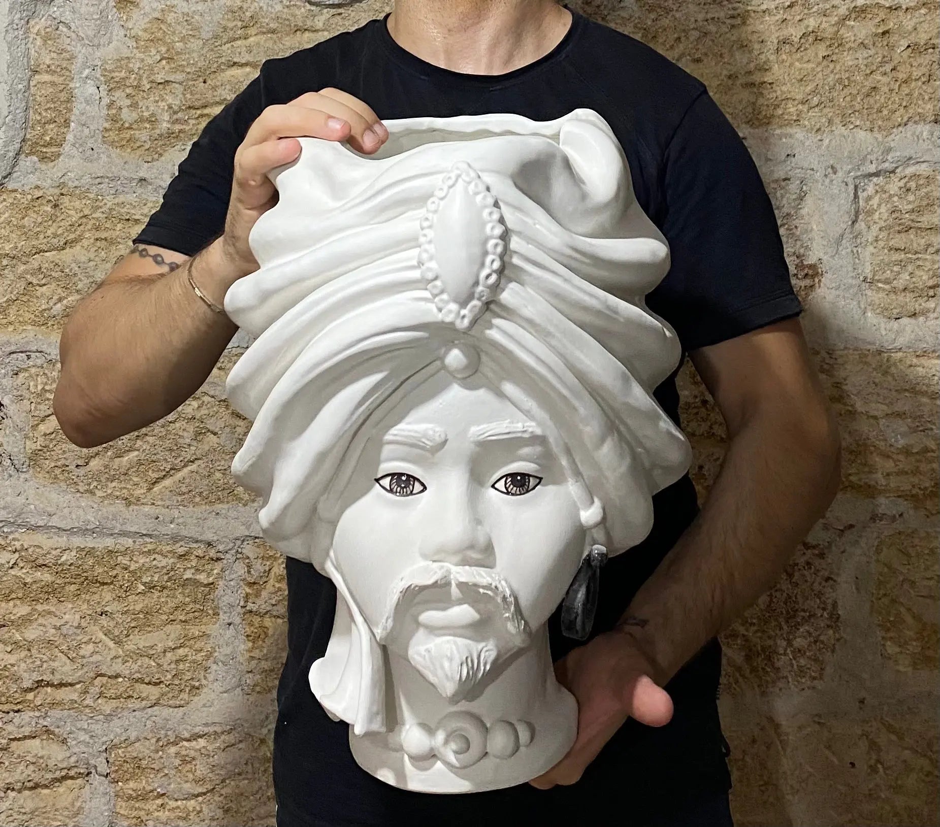 Teste di Moro Atena Ceramica Caltagirone cm H.40 L.28 Artigianale Bianco Opaco - DD CERAMICHE SICILIANE