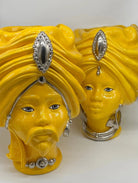 Teste di Moro Atena Ceramica Caltagirone cm H.40 L.28 Artigianale Giallo Platino - DD CERAMICHE SICILIANE