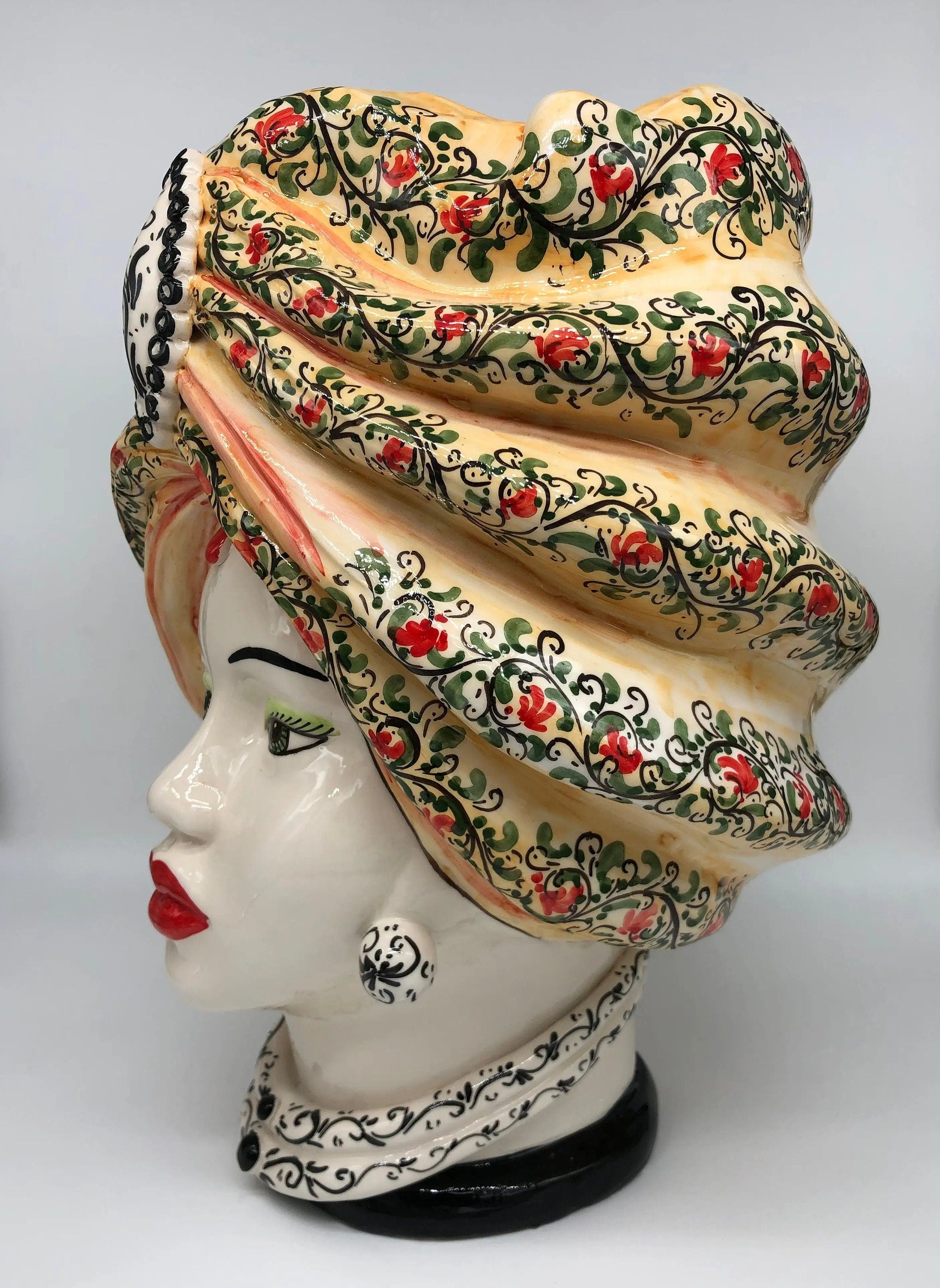 Teste di Moro Atena Ceramica Caltagirone cm H.40 L.28 Artigianale Decoro Floreale DD CERAMICHE SICILIANE