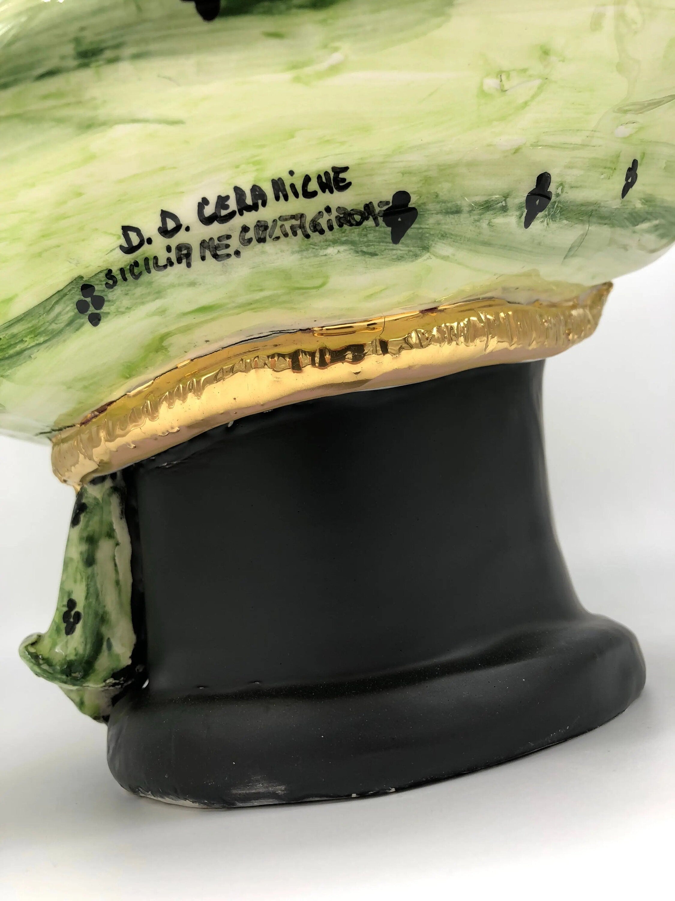 Teste di Moro Atena Ceramica Caltagirone cm H.40 L.28 Artigianale Verde Pois Nero Oro DD CERAMICHE SICILIANE