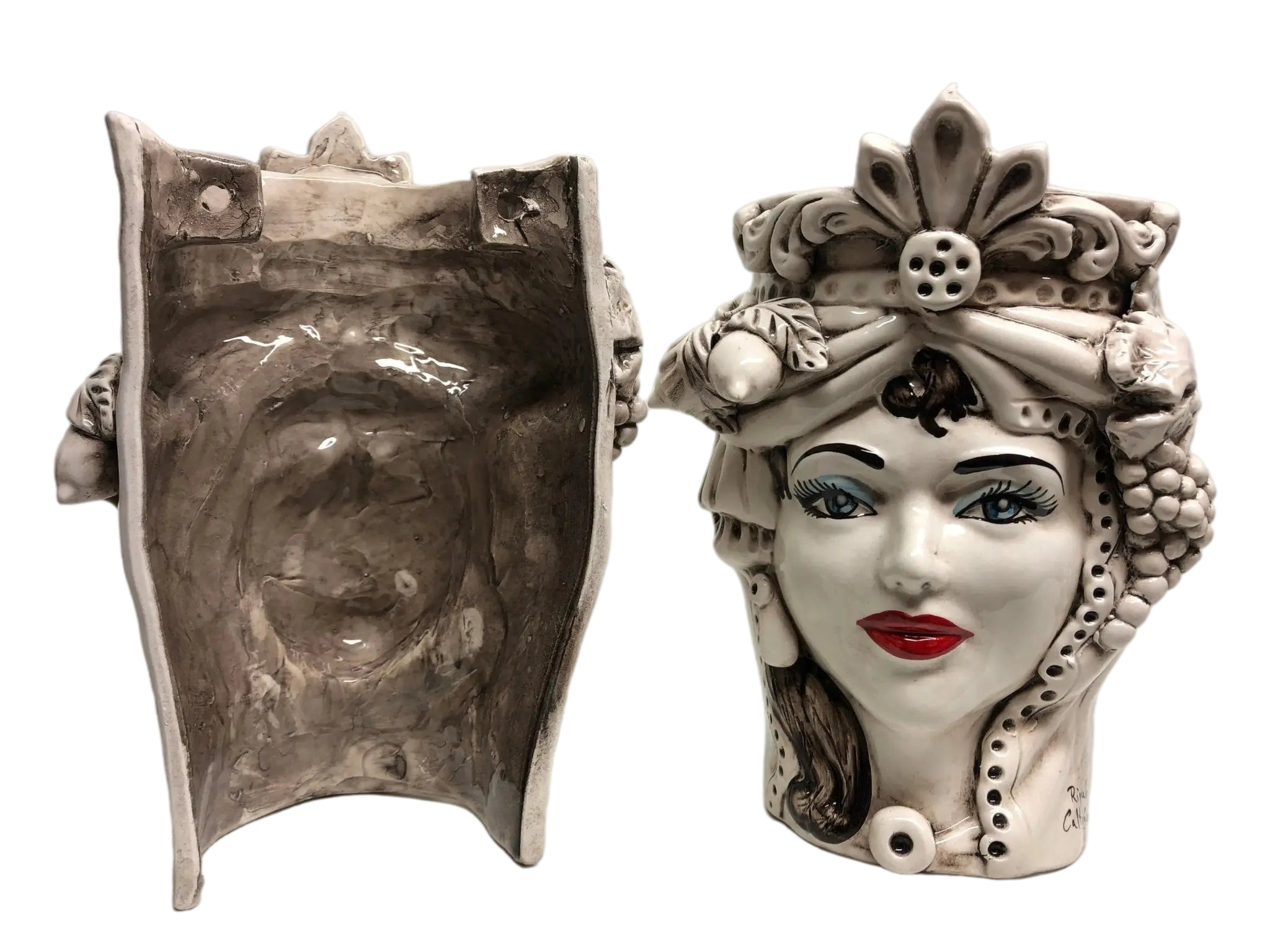 Teste di Moro Classica Applique Ceramica Caltagirone cm H.27 L.20 Effetto Invecchiato - DD CERAMICHE SICILIANE