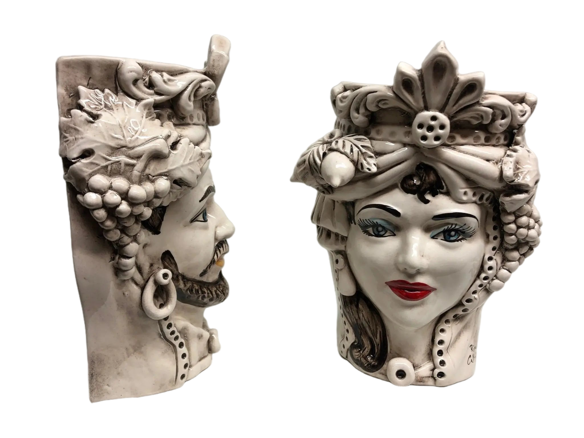 Teste di Moro Classica Applique Ceramica Caltagirone cm H.27 L.20 Effetto Invecchiato - DD CERAMICHE SICILIANE