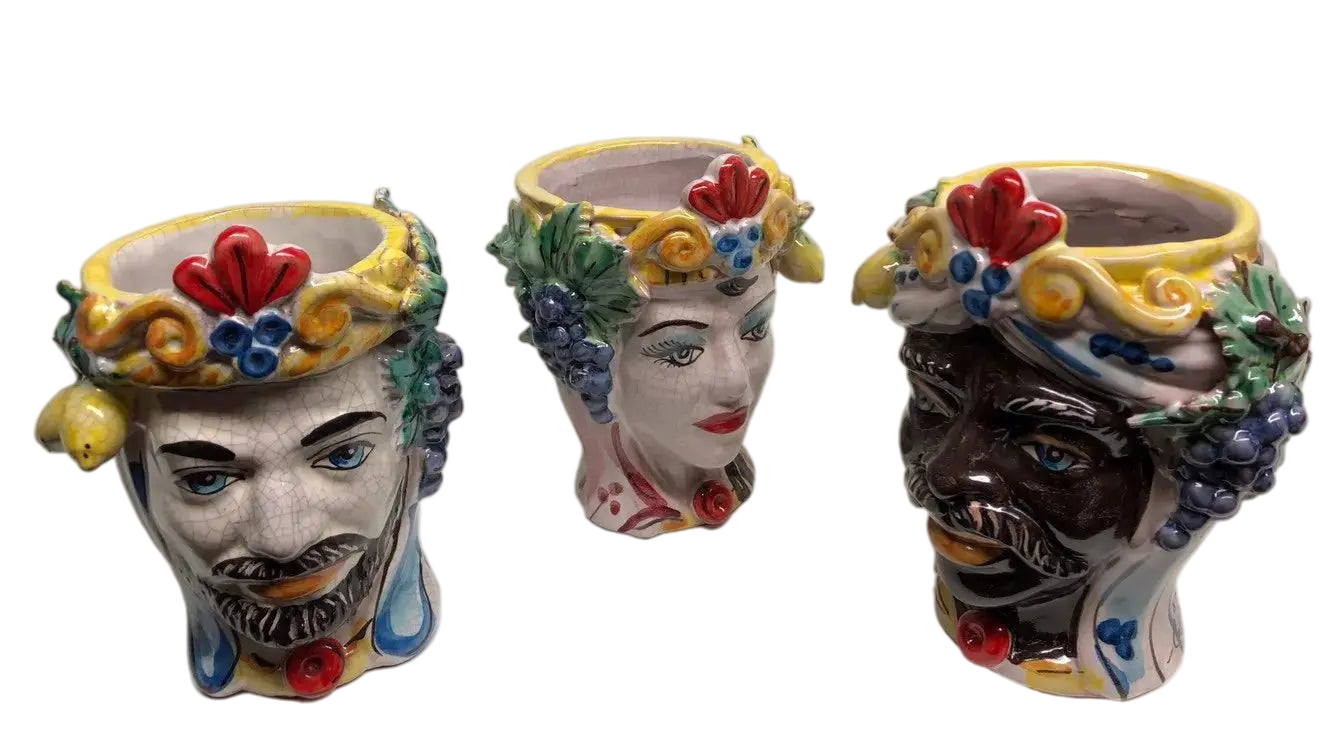 Teste di Moro Classica Ceramica Caltagirone cm H.15 L.12 Artigianale Craquelé - DD CERAMICHE SICILIANE