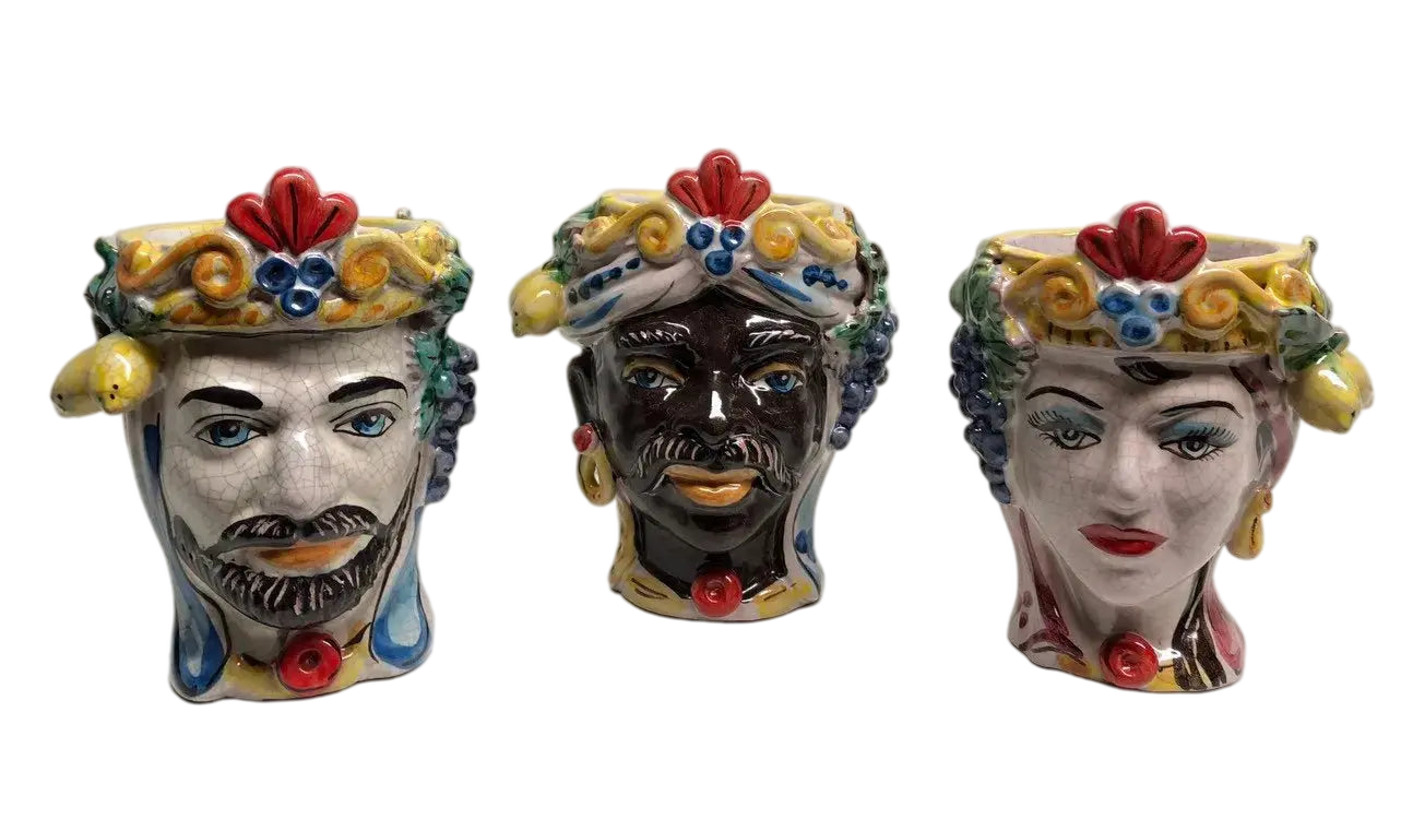 Teste di Moro Classica Ceramica Caltagirone cm H.15 L.12 Artigianale Craquelé - DD CERAMICHE SICILIANE