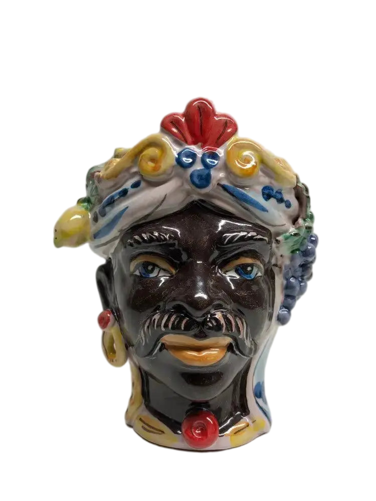 Teste di Moro Classica Ceramica Caltagirone cm H.15 L.12 Artigianale Craquelé - DD CERAMICHE SICILIANE
