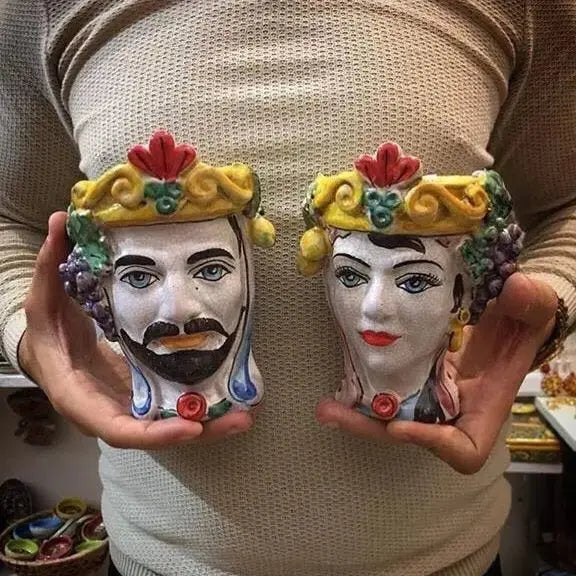 Teste di Moro Classica Ceramica Caltagirone cm H.15 L.12 Artigianale Craquelé - DD CERAMICHE SICILIANE