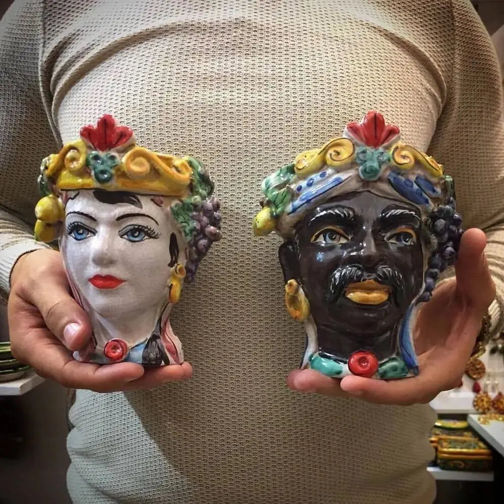 Teste di Moro Classica Ceramica Caltagirone cm H.15 L.12 Artigianale Craquelé - DD CERAMICHE SICILIANE