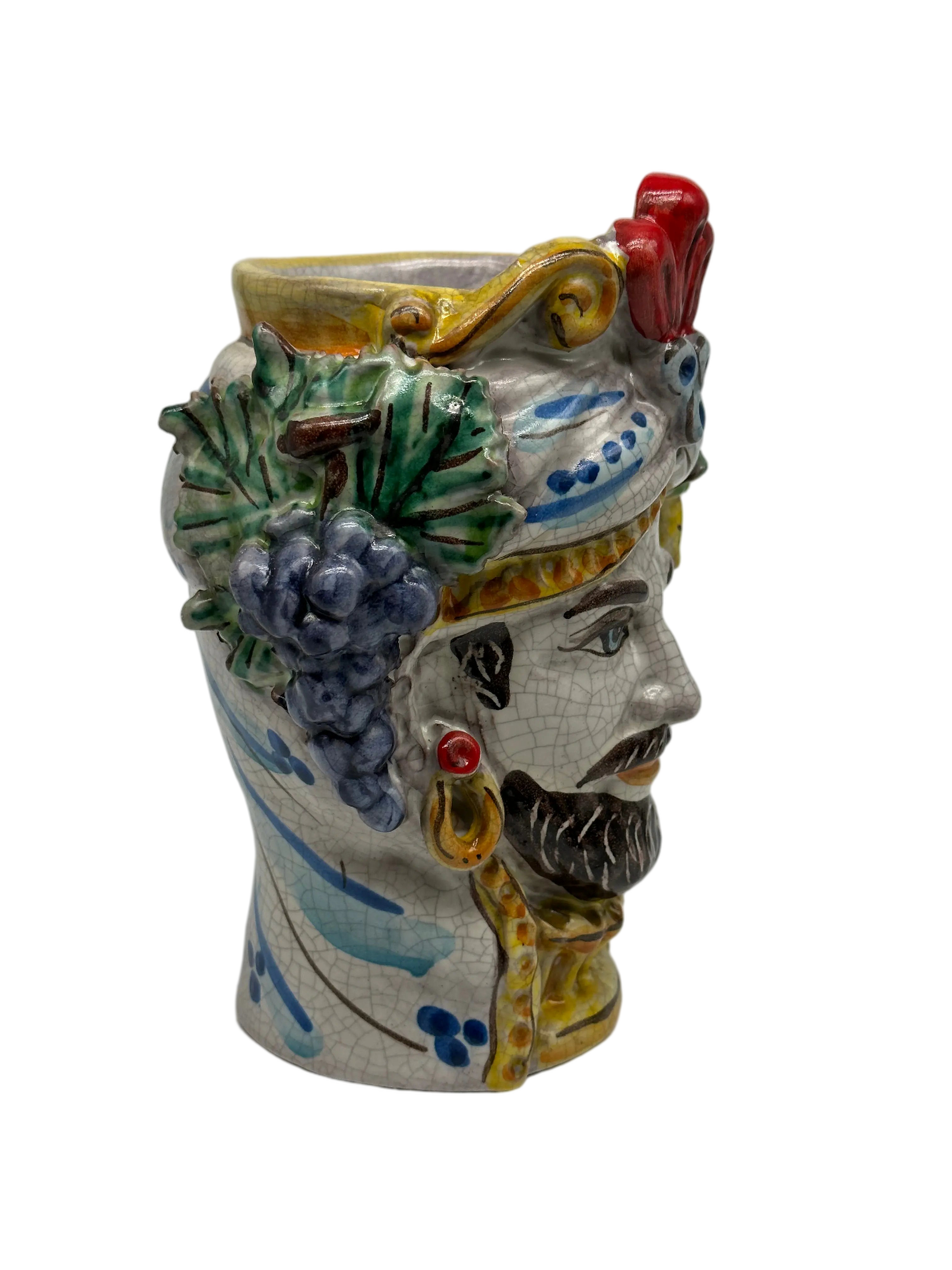 Teste di Moro Classica Ceramica Caltagirone cm H.20 L.13 Artigianale Craquelé DD CERAMICHE SICILIANE