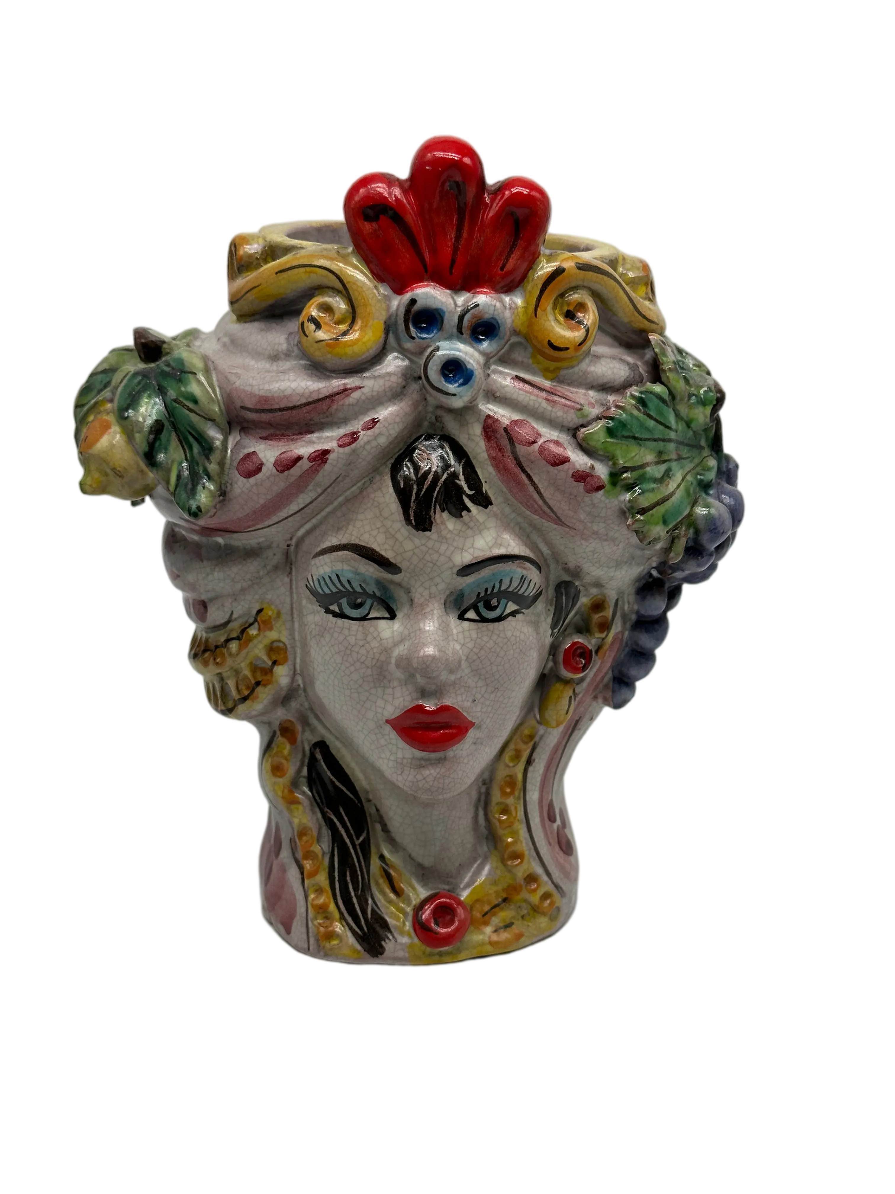 Teste di Moro Classica Ceramica Caltagirone cm H.20 L.13 Artigianale Craquelé DD CERAMICHE SICILIANE