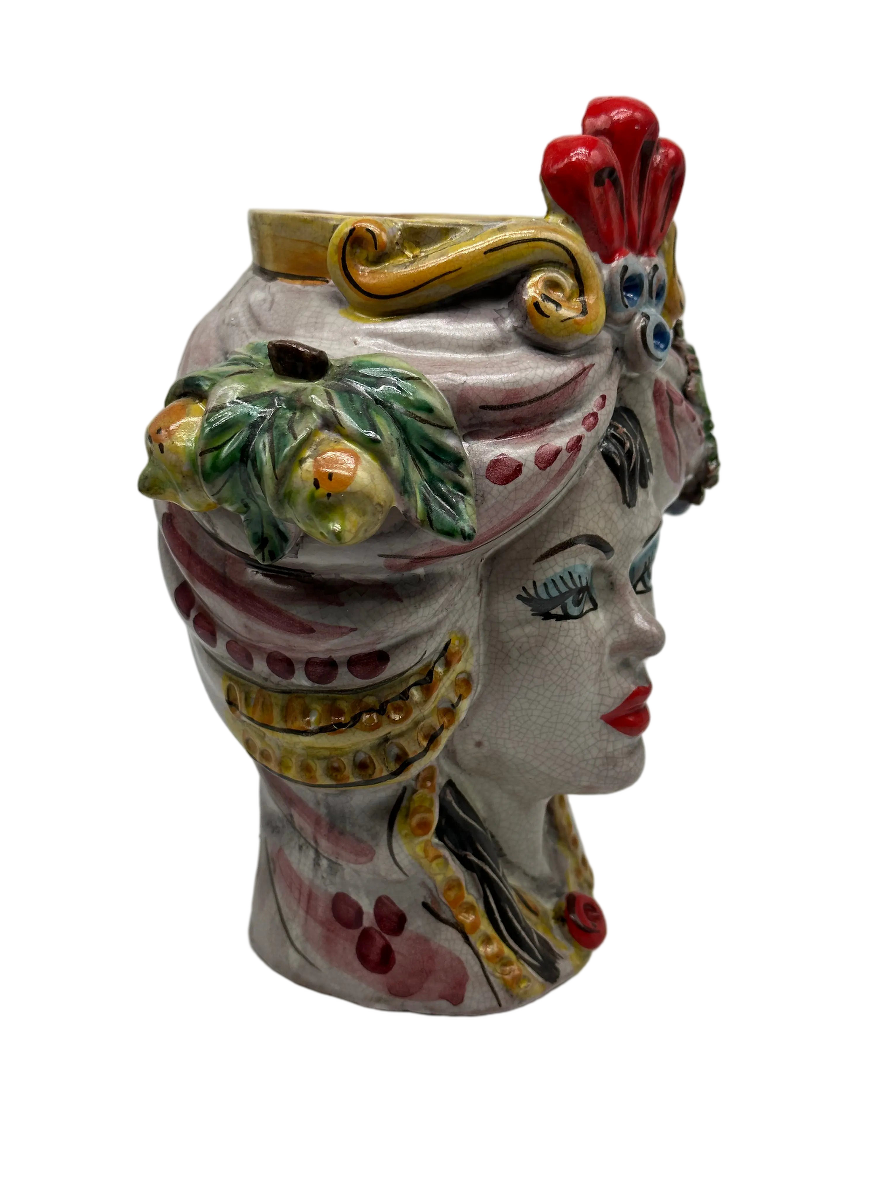 Teste di Moro Classica Ceramica Caltagirone cm H.20 L.13 Artigianale Craquelé DD CERAMICHE SICILIANE