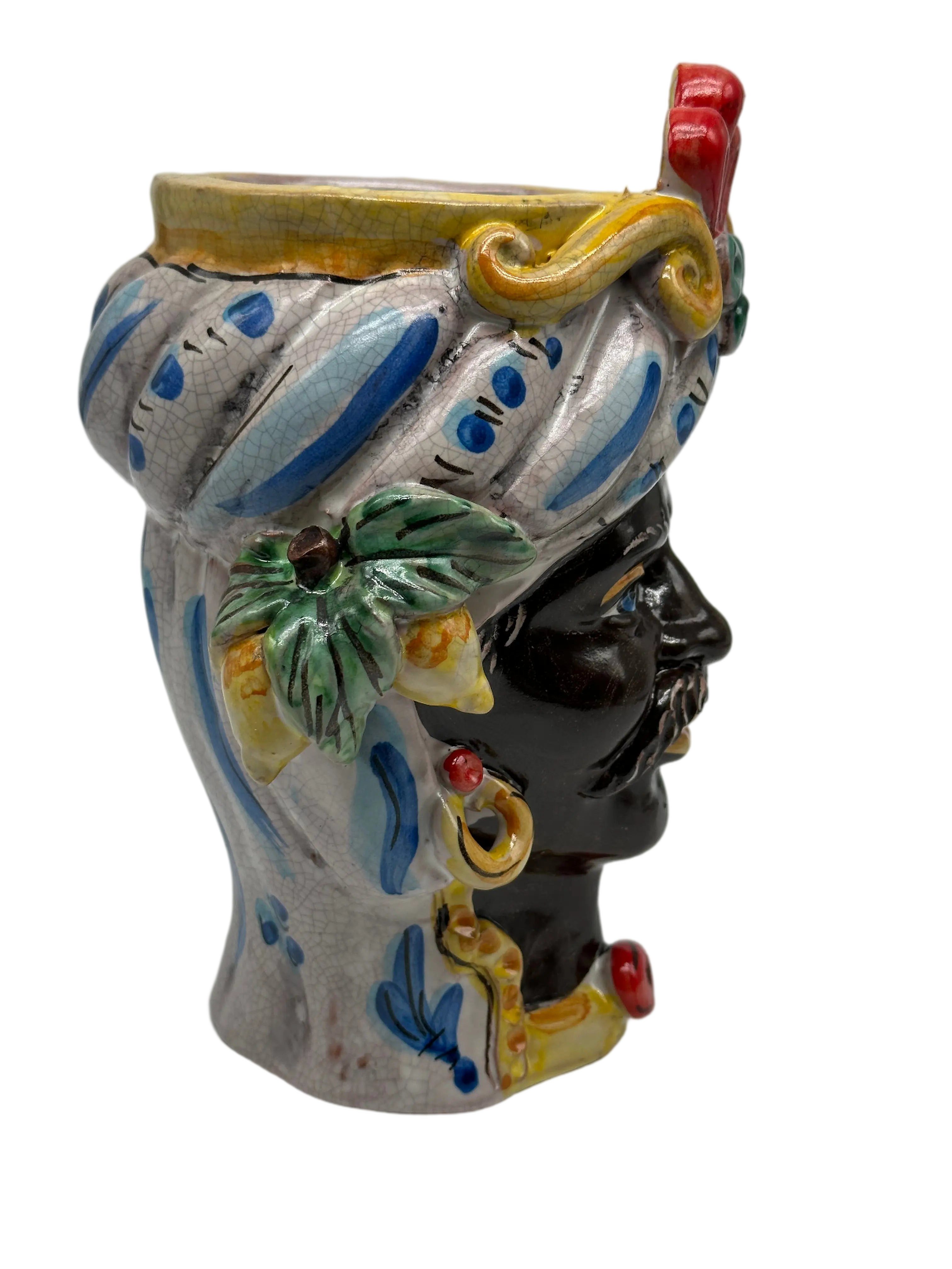 Teste di Moro Classica Ceramica Caltagirone cm H.20 L.13 Artigianale Craquelé DD CERAMICHE SICILIANE