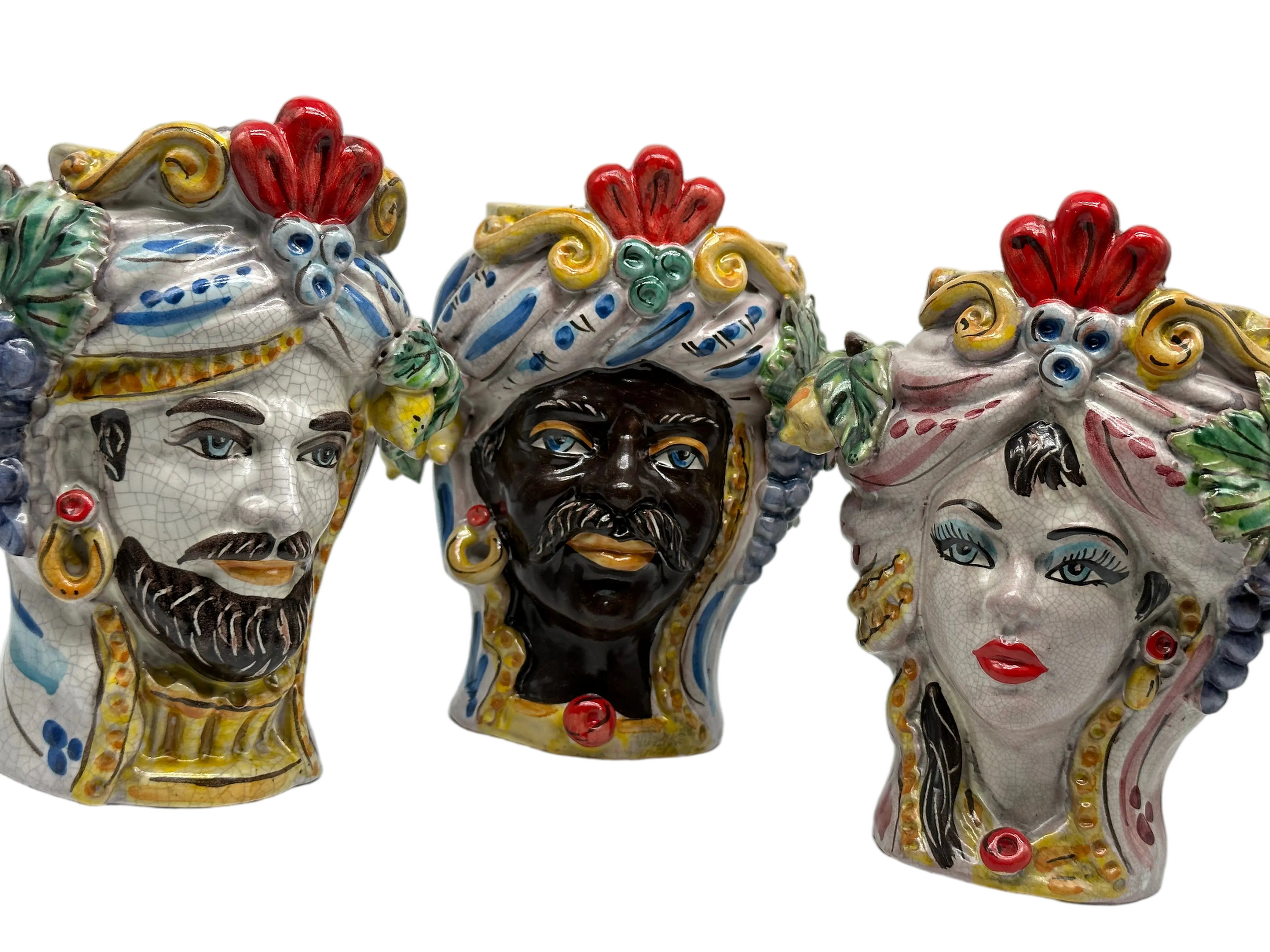 Teste di Moro Classica Ceramica Caltagirone cm H.20 L.13 Artigianale Craquelé DD CERAMICHE SICILIANE