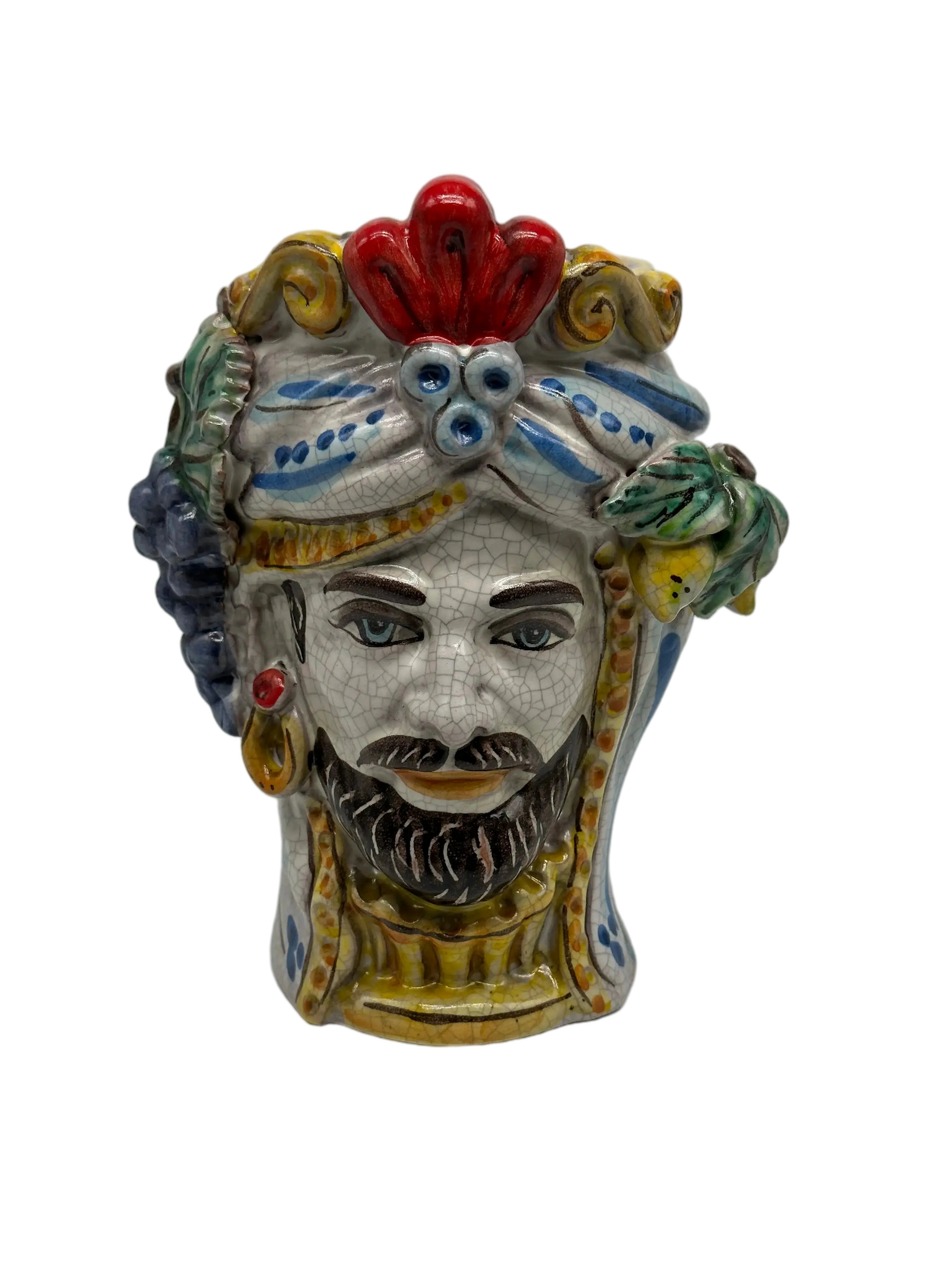 Teste di Moro Classica Ceramica Caltagirone cm H.20 L.13 Artigianale Craquelé DD CERAMICHE SICILIANE