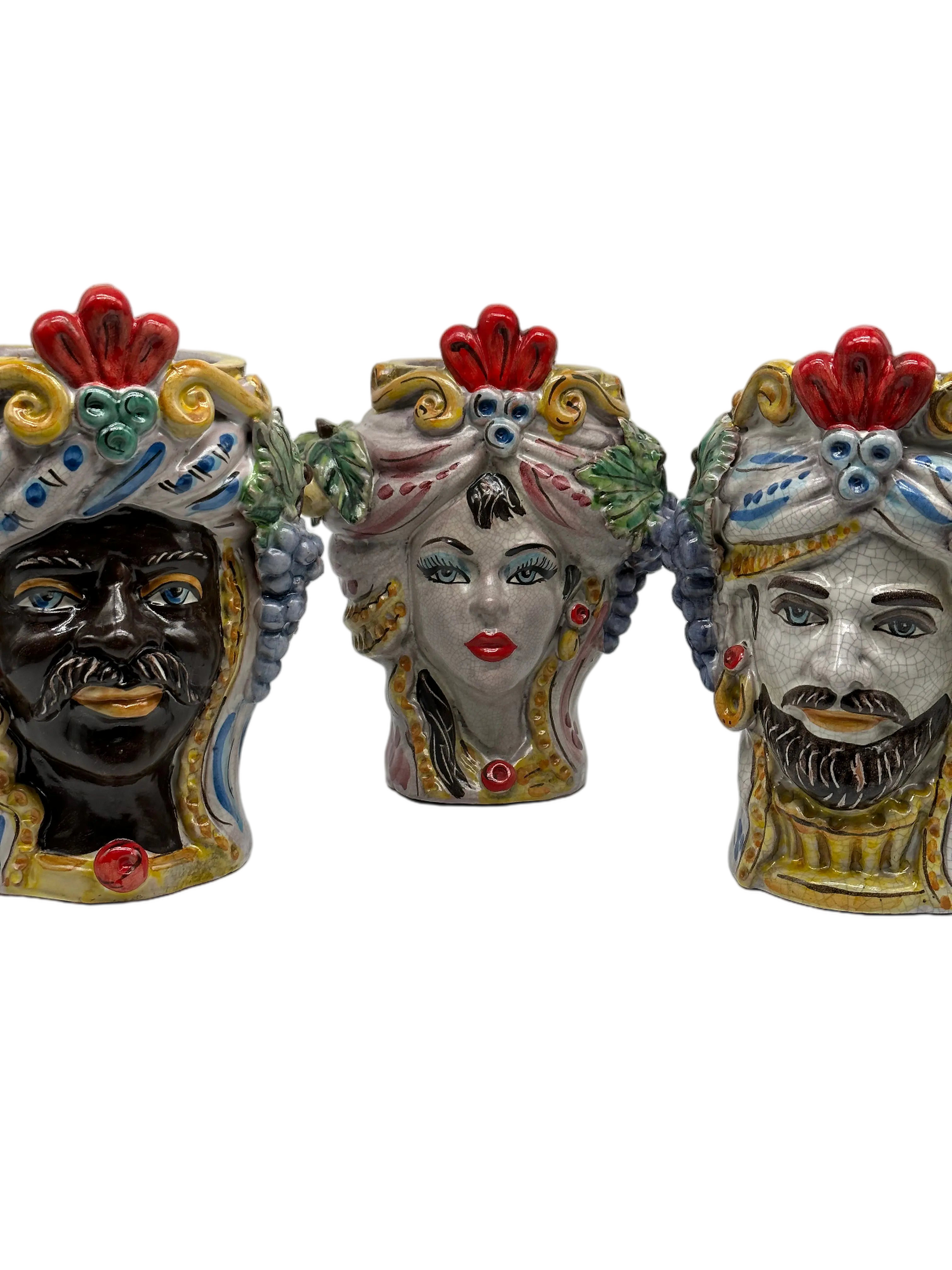 Teste di Moro Classica Ceramica Caltagirone cm H.20 L.13 Artigianale Craquelé DD CERAMICHE SICILIANE