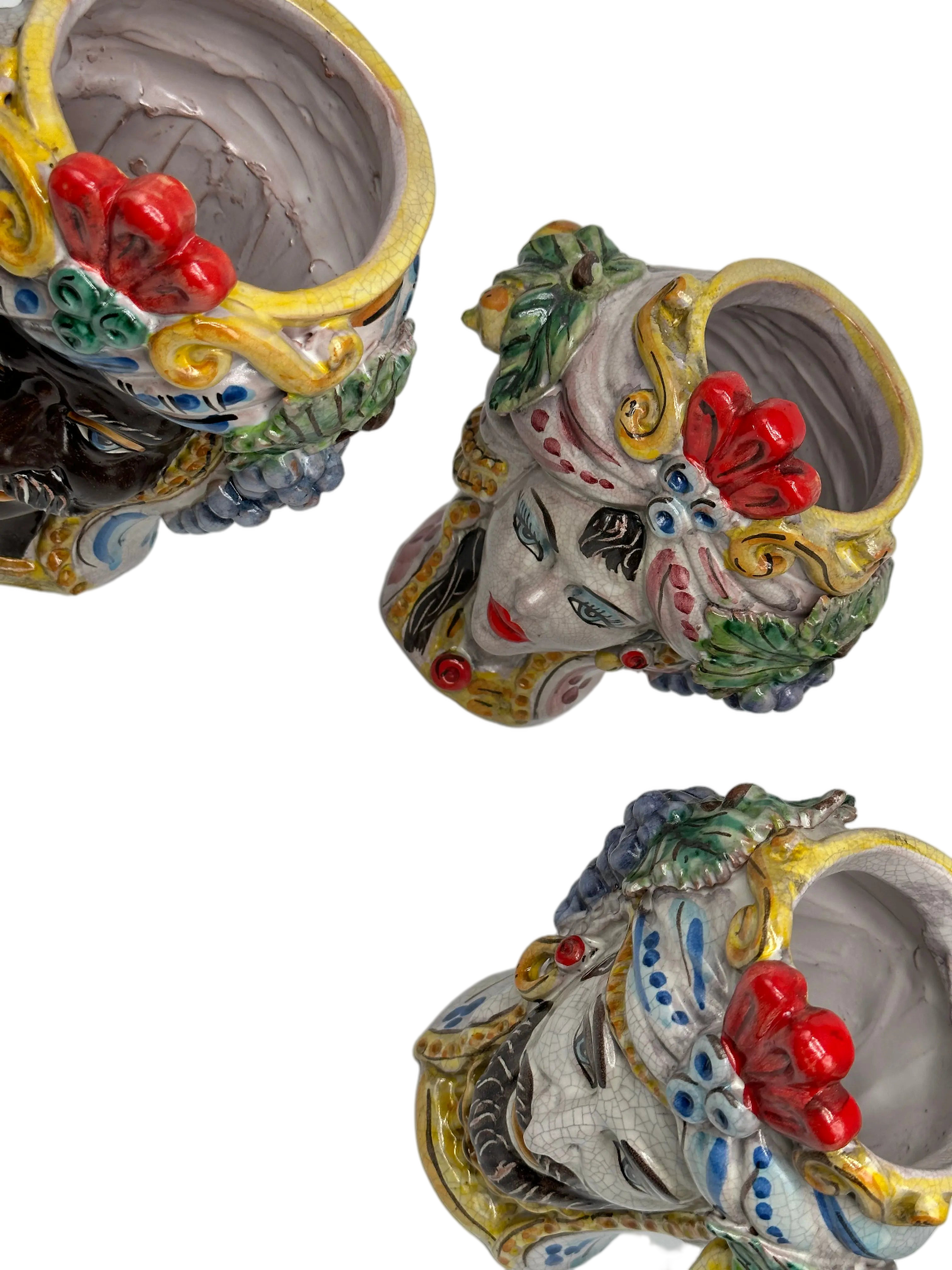 Teste di Moro Classica Ceramica Caltagirone cm H.20 L.13 Artigianale Craquelé DD CERAMICHE SICILIANE