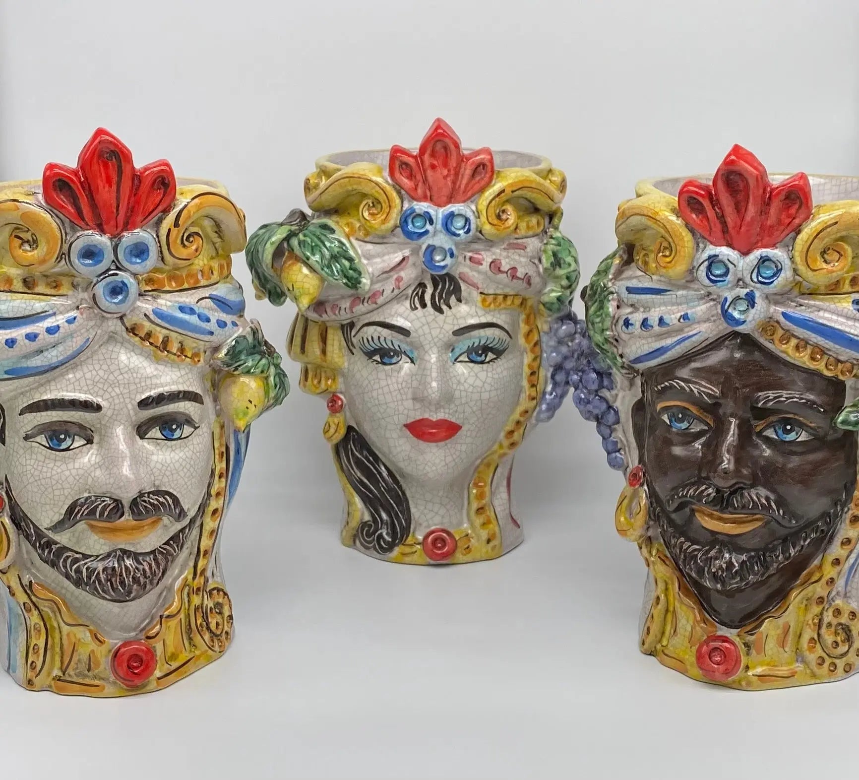 Teste di Moro Classica Ceramica Caltagirone cm H.27 L.20 Artigianale Craquelé - DD CERAMICHE SICILIANE