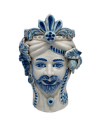 Teste di Moro Classica Ceramica Caltagirone cm H.27 L.20 Artigianale Bianco Blu - DD CERAMICHE SICILIANE