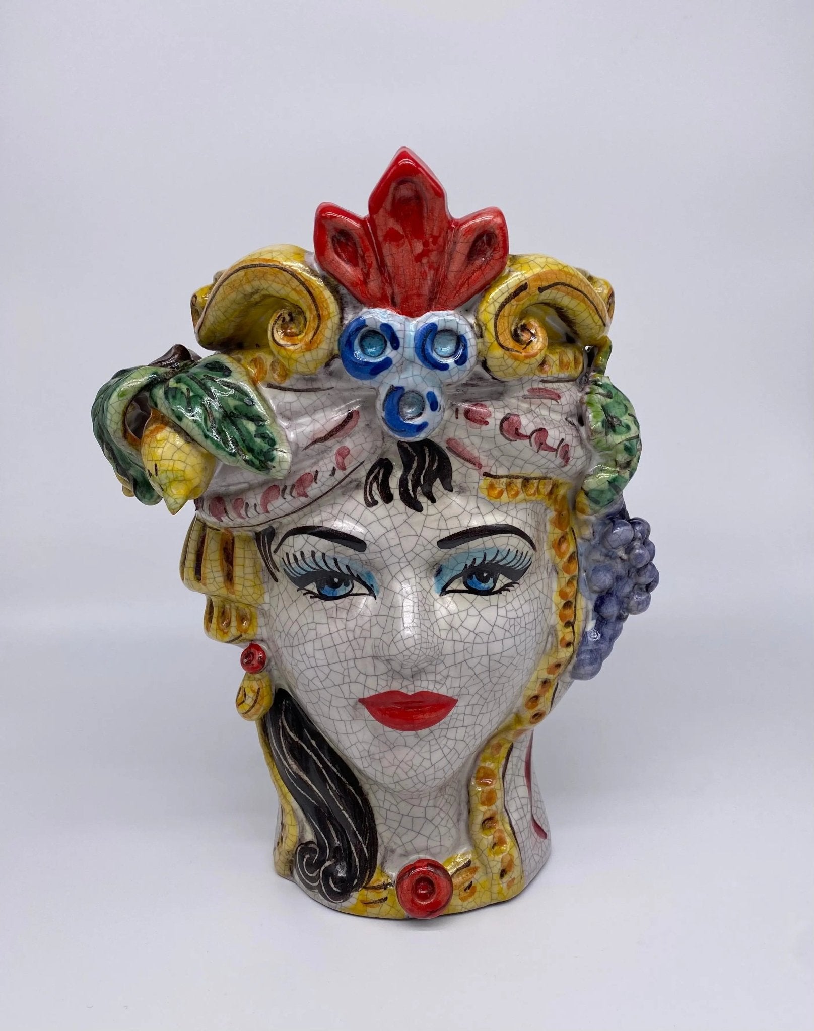 Teste di Moro Classica Ceramica Caltagirone cm H.27 L.20 Artigianale Craquelé - DD CERAMICHE SICILIANE