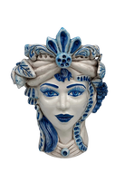 Teste di Moro Classica Ceramica Caltagirone cm H.27 L.20 Artigianale Bianco Blu - DD CERAMICHE SICILIANE