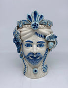 Teste di Moro Classica Ceramica Caltagirone cm H.27 L.20 Artigianale Bianco Blu - DD CERAMICHE SICILIANE