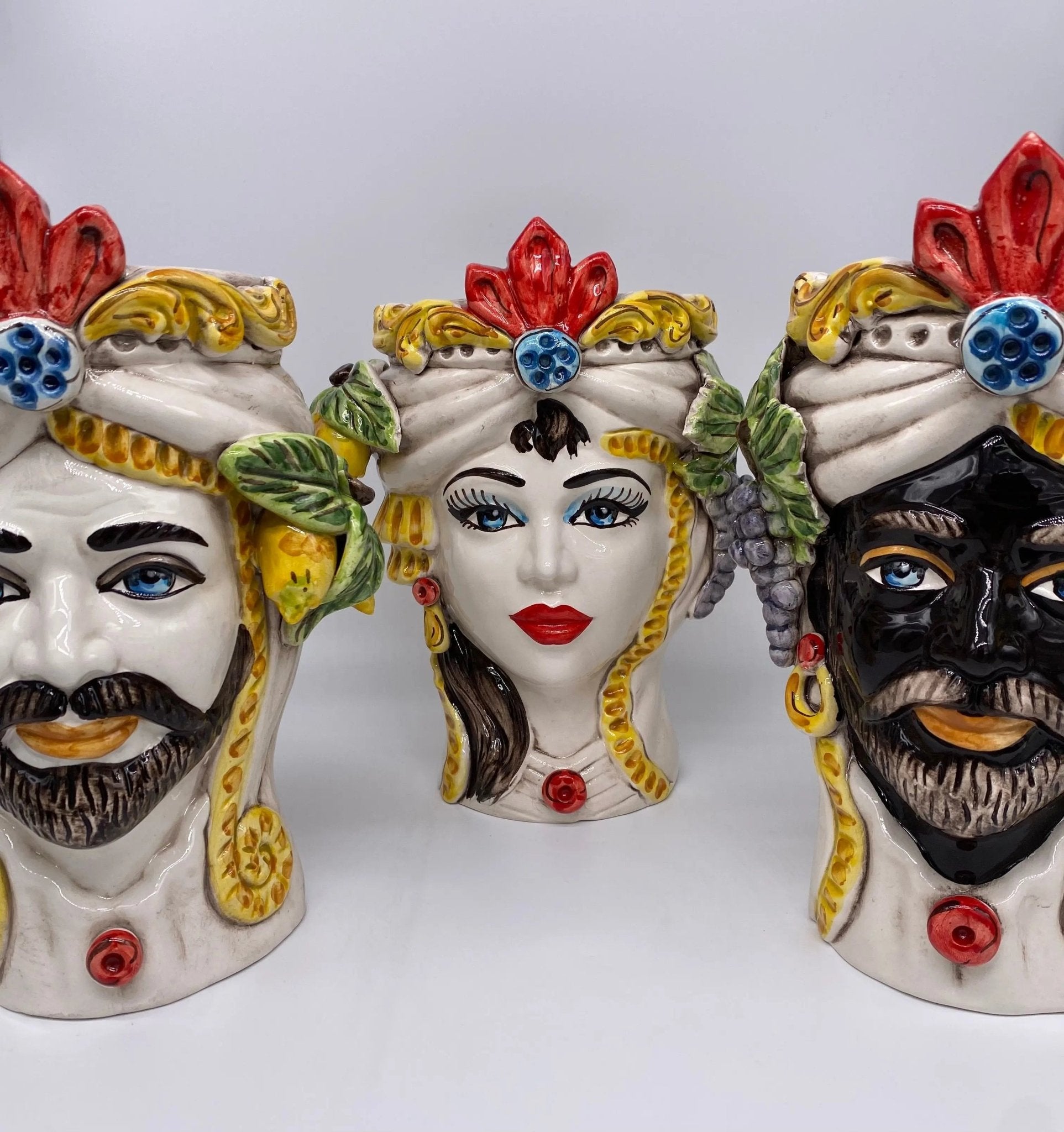 Teste di Moro Classica Ceramica Caltagirone cm H.27 L.20 Artigianale Pasta Bianca - DD CERAMICHE SICILIANE