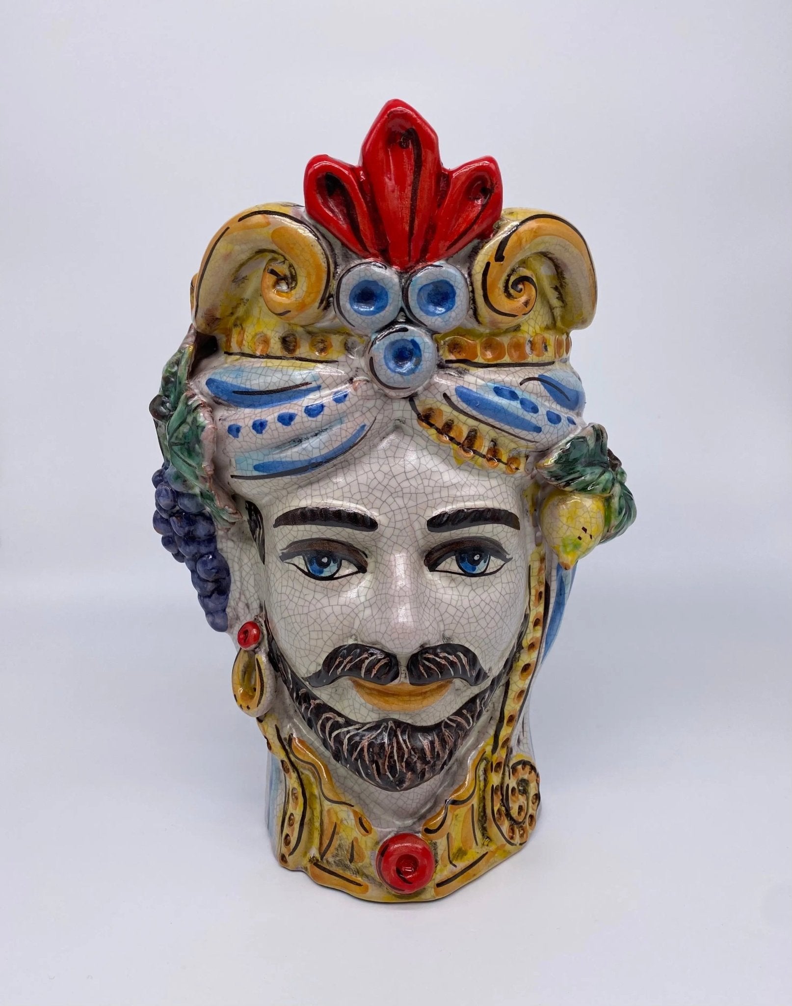 Teste di Moro Classica Ceramica Caltagirone cm H.27 L.20 Artigianale Craquelé - DD CERAMICHE SICILIANE