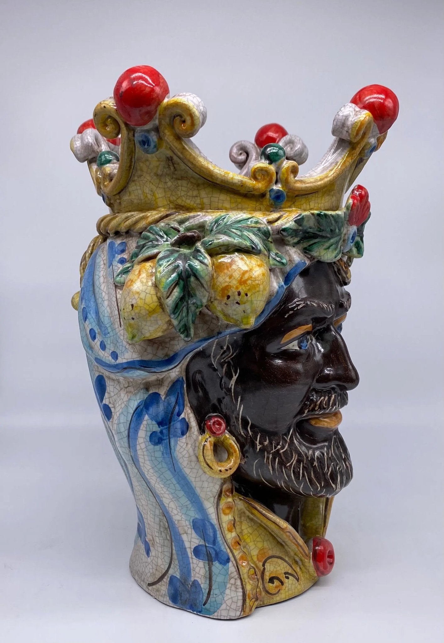 Teste di Moro Classica Ceramica Caltagirone cm H.33 L.23 Artigianale Craquelé - DD CERAMICHE SICILIANE