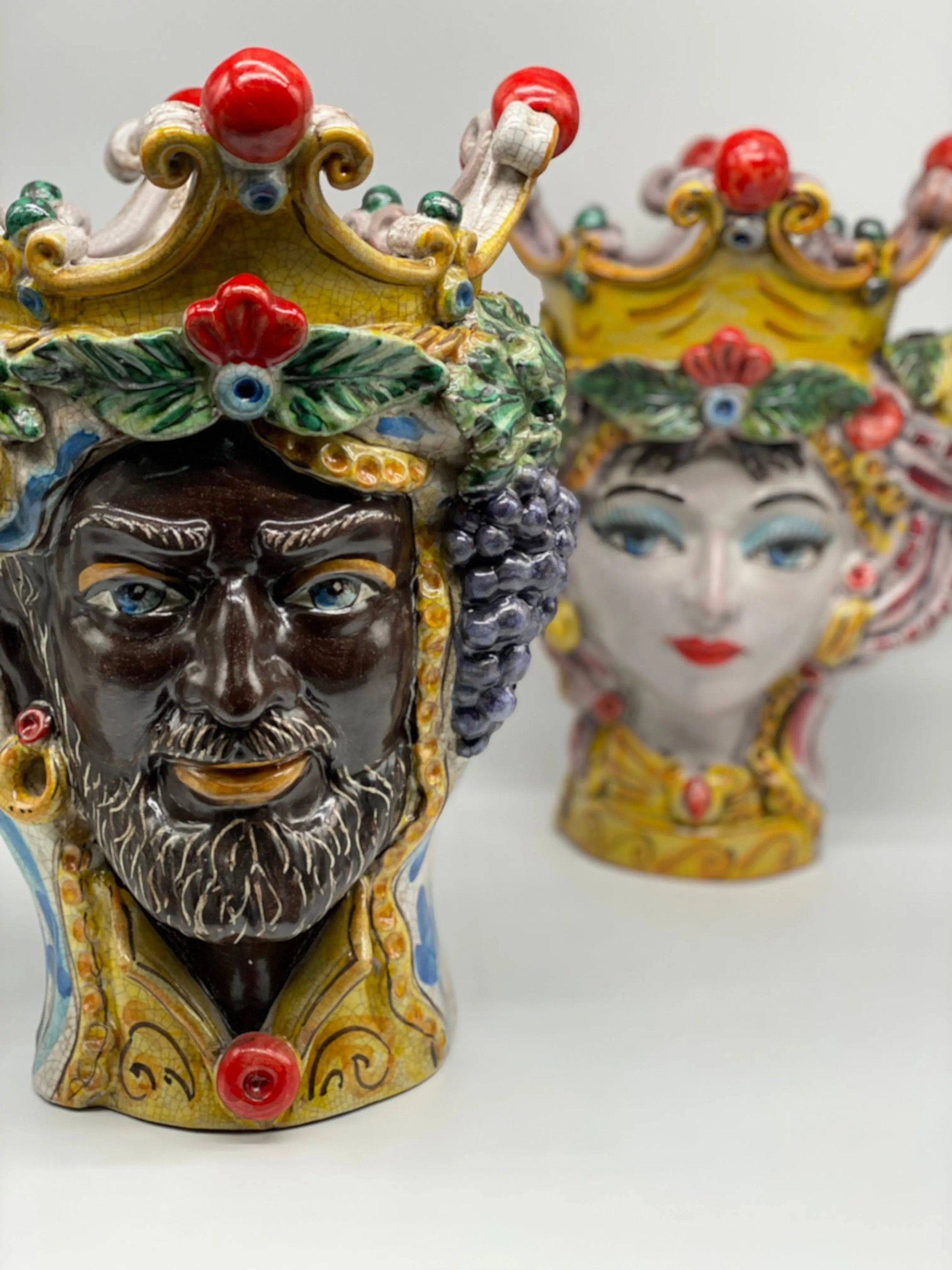 Teste di Moro Classica Ceramica Caltagirone cm H.33 L.23 Artigianale Craquelé DD CERAMICHE SICILIANE