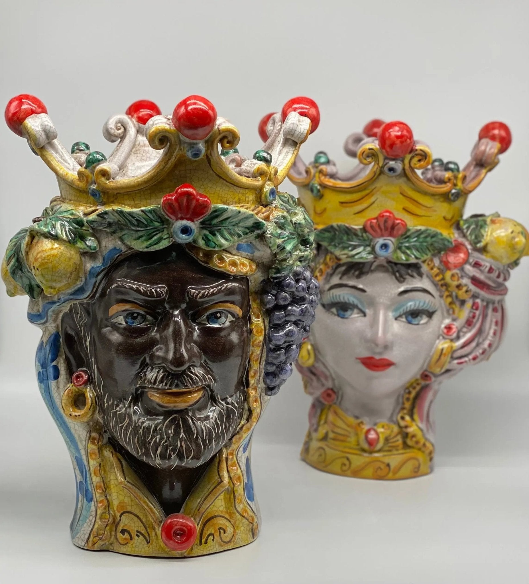 Teste di Moro Classica Ceramica Caltagirone cm H.33 L.23 Artigianale Craquelé - DD CERAMICHE SICILIANE