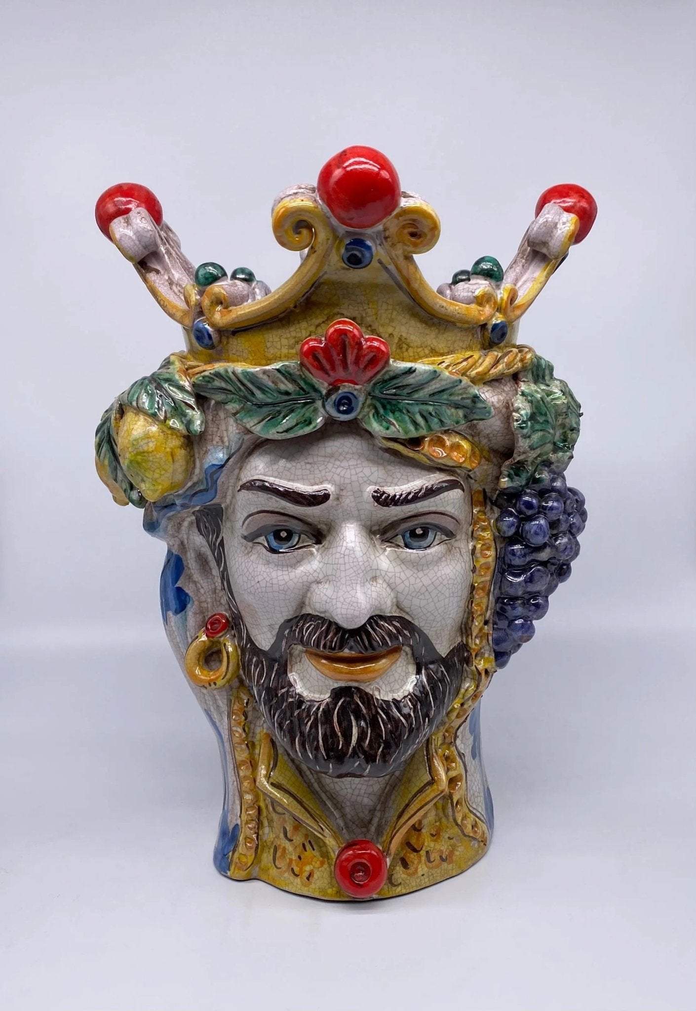 Teste di Moro Classica Ceramica Caltagirone cm H.33 L.23 Artigianale Craquelé - DD CERAMICHE SICILIANE