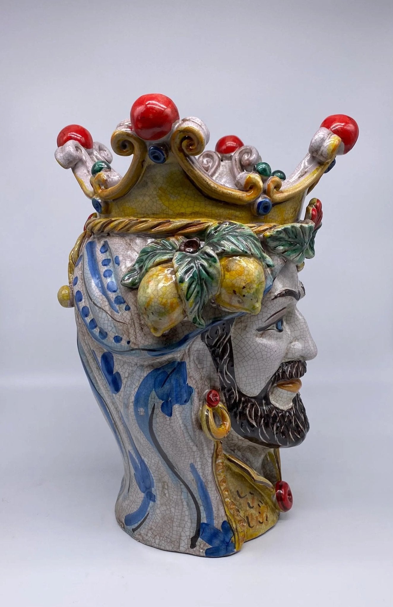 Teste di Moro Classica Ceramica Caltagirone cm H.33 L.23 Artigianale Craquelé - DD CERAMICHE SICILIANE