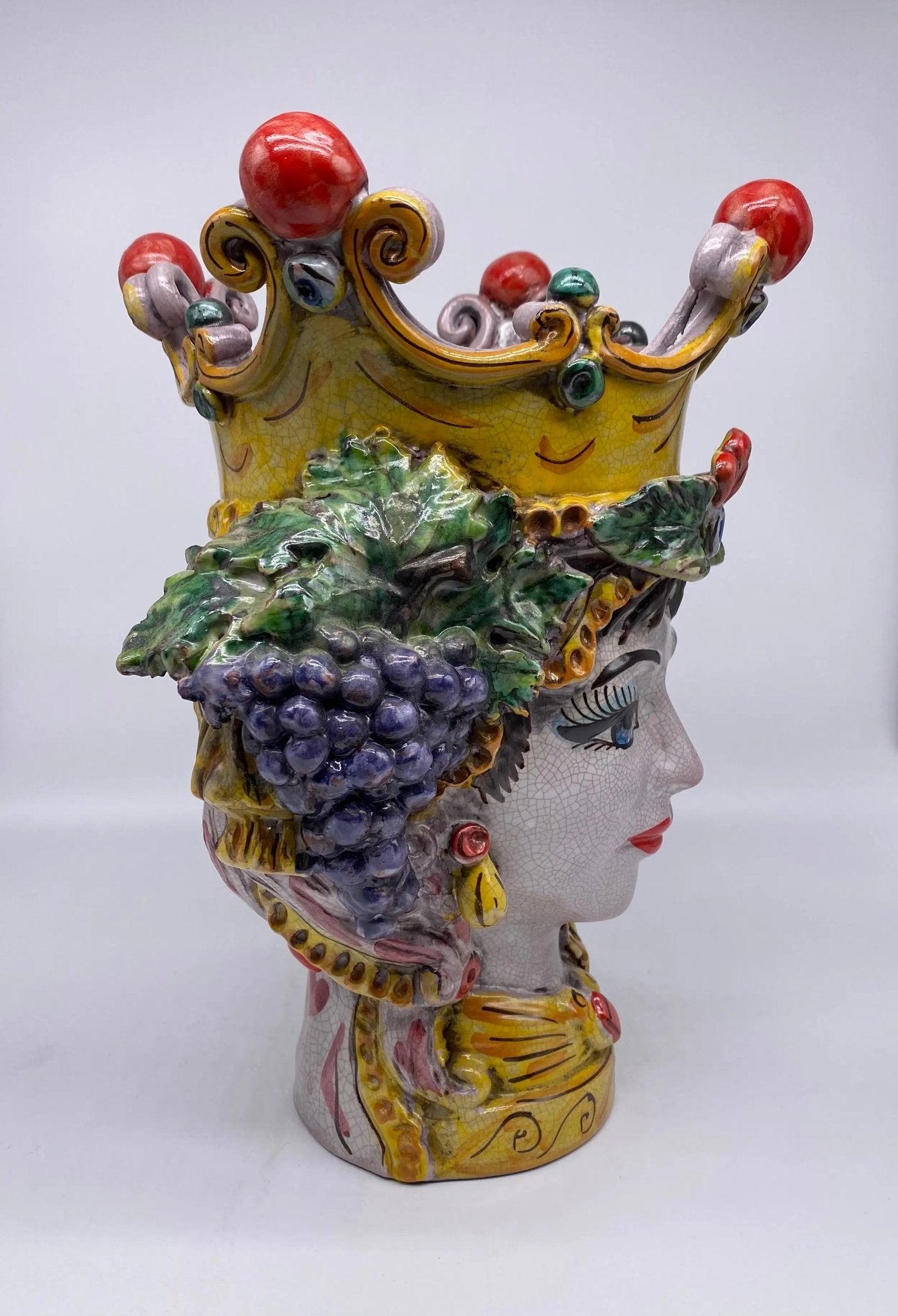 Teste di Moro Classica Ceramica Caltagirone cm H.33 L.23 Artigianale Craquelé - DD CERAMICHE SICILIANE