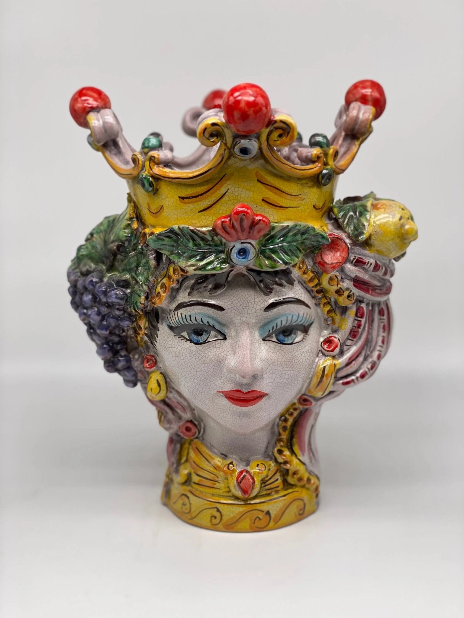 Teste di Moro Classica Ceramica Caltagirone cm H.33 L.23 Artigianale Craquelé - DD CERAMICHE SICILIANE
