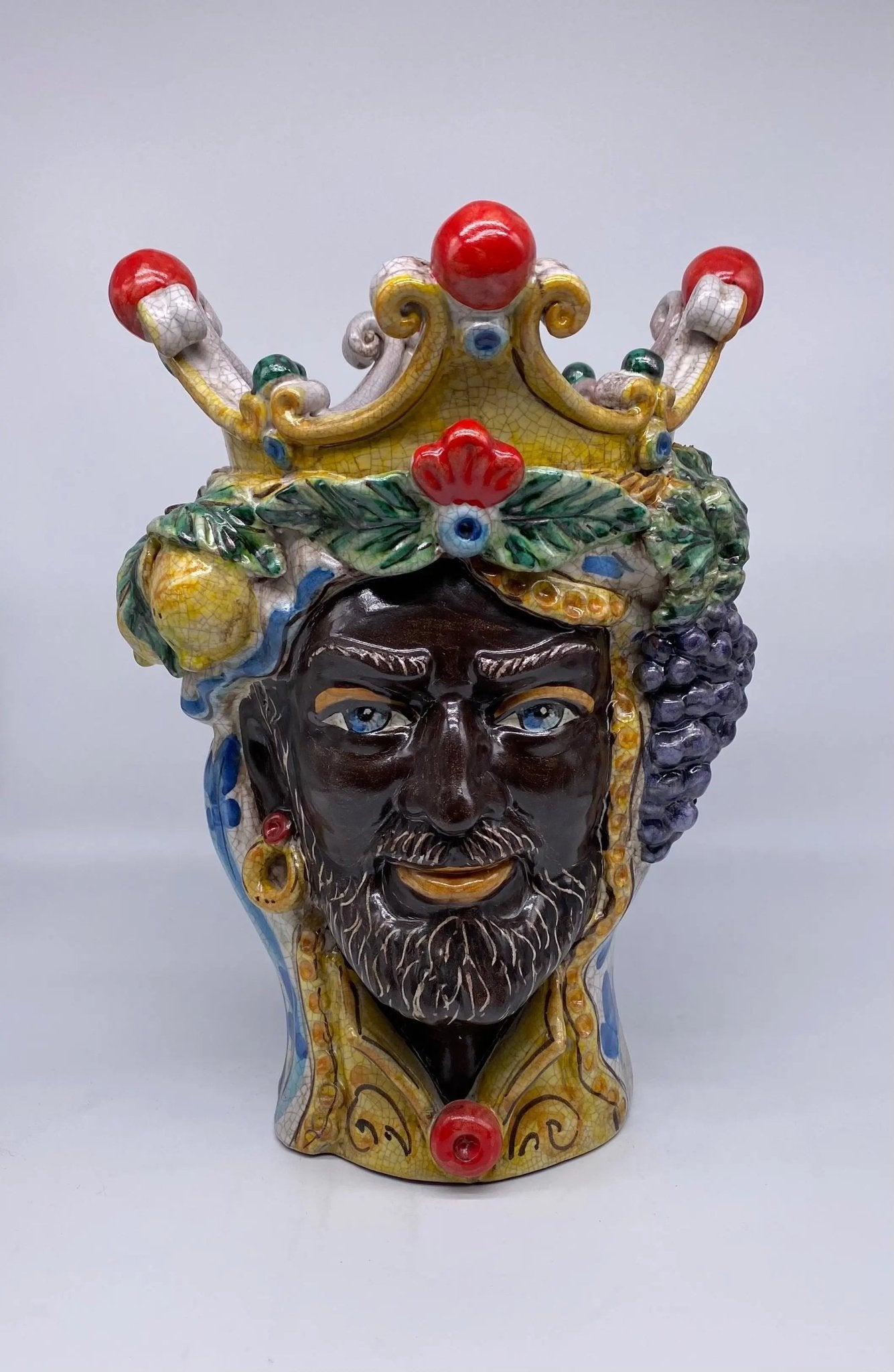 Teste di Moro Classica Ceramica Caltagirone cm H.33 L.23 Artigianale Craquelé - DD CERAMICHE SICILIANE