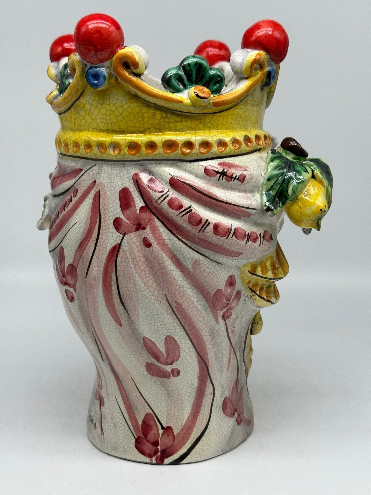 Teste di Moro Classica Corona Sfere Ceramica Caltagirone cm H.30 L.20 Craquelé - DD CERAMICHE SICILIANE