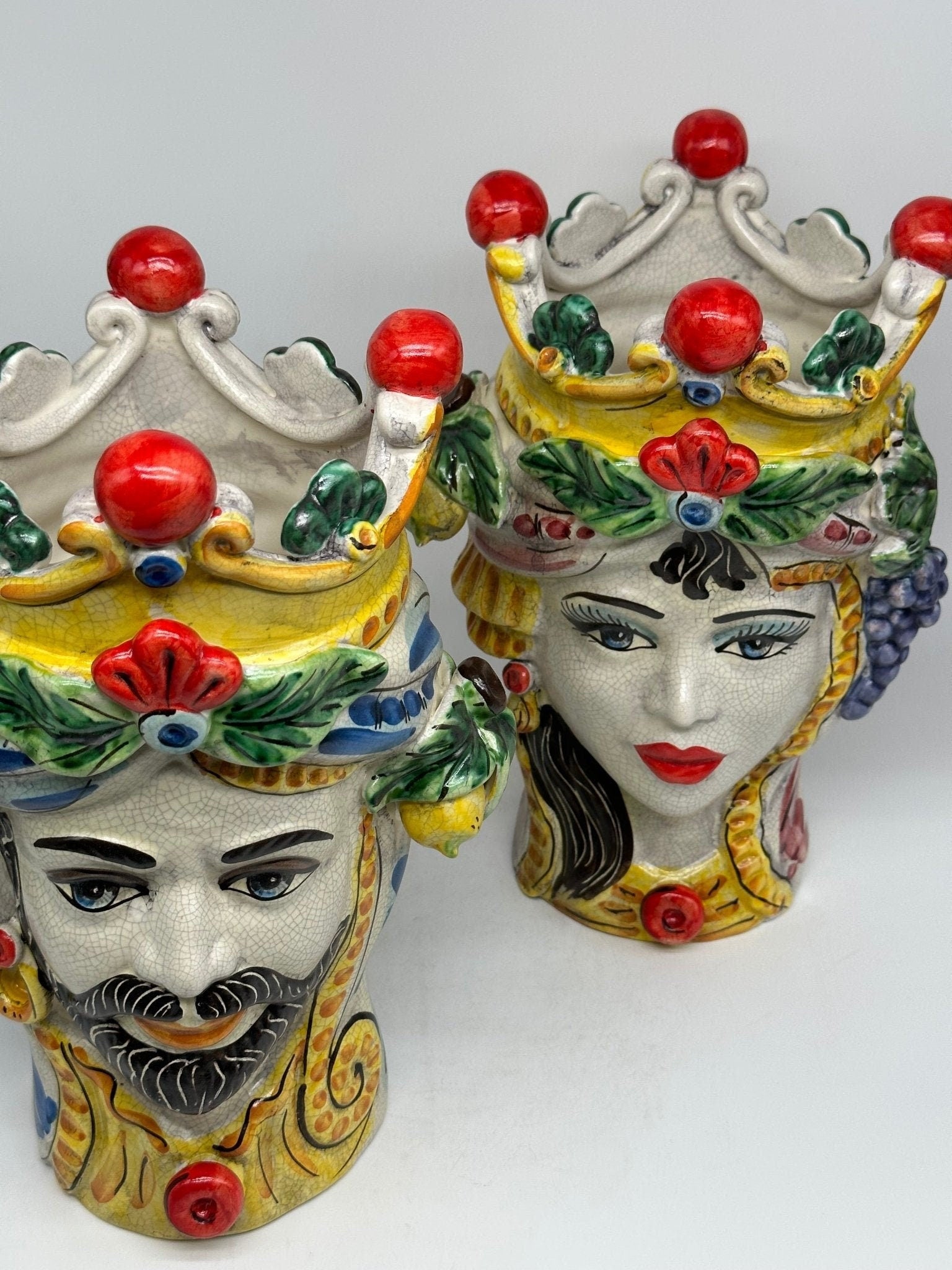 Teste di Moro Classica Corona Sfere Ceramica Caltagirone cm H.30 L.20 Craquelé - DD CERAMICHE SICILIANE