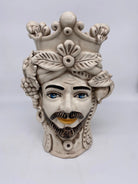 Teste di Moro Classica Corona Sfere Écru Ceramica di Caltagirone cm H.28 L.20 Artigianale DD CERAMICHE SICILIANE