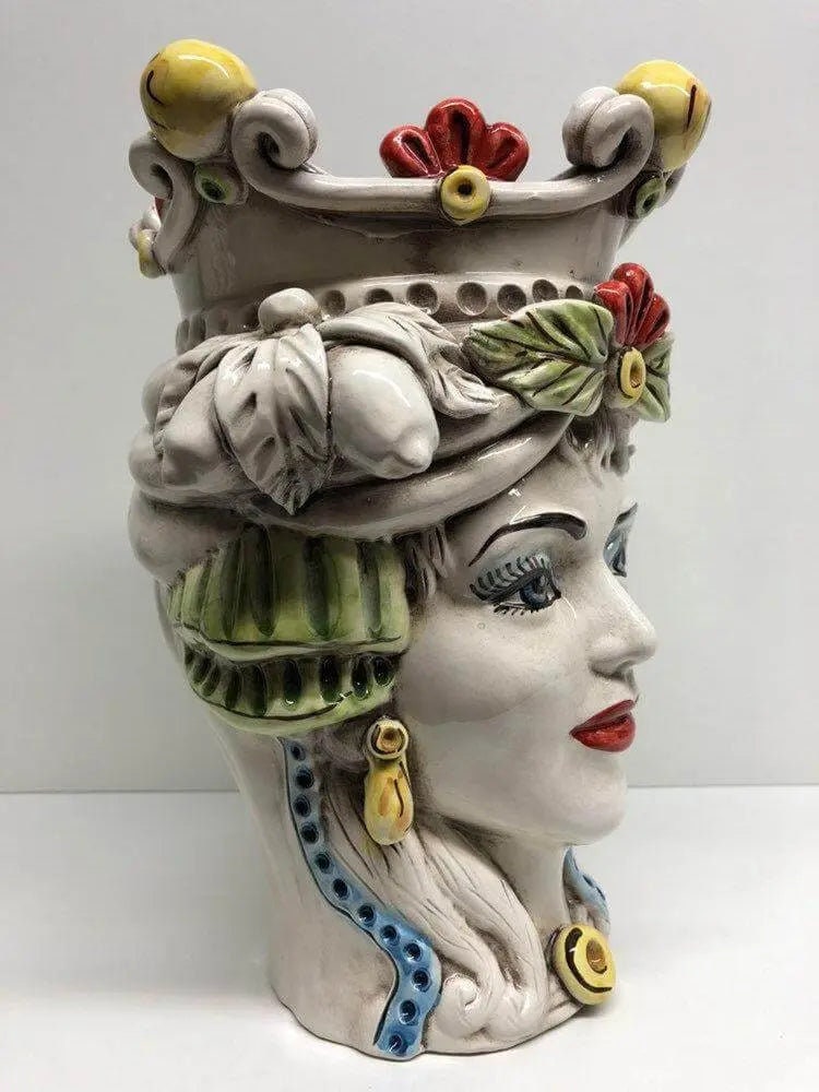 Teste di Moro Classica Corona Sfere Giallo Ceramica Caltagirone cm H.28 L.20 Artigianale DD CERAMICHE SICILIANE