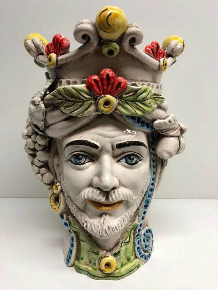 Teste di Moro Classica Corona Sfere Giallo Ceramica Caltagirone cm H.28 L.20 Artigianale DD CERAMICHE SICILIANE