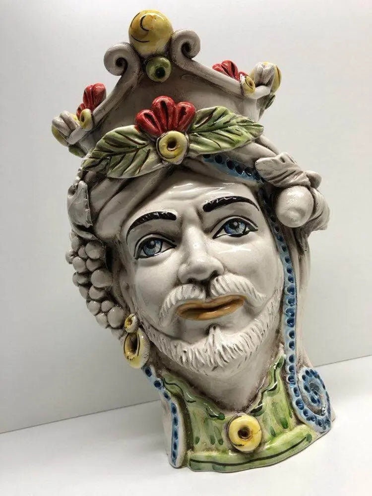 Teste di Moro Classica Corona Sfere Giallo Ceramica Caltagirone cm H.28 L.20 Artigianale DD CERAMICHE SICILIANE