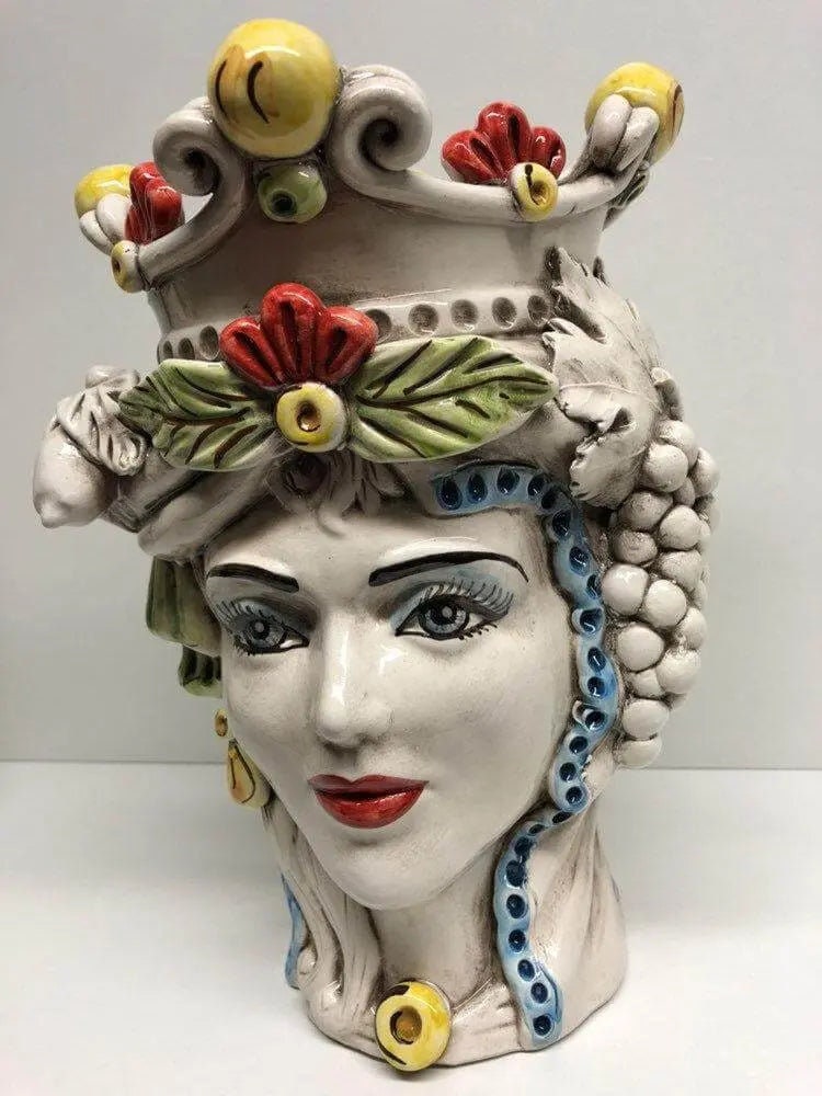 Teste di Moro Classica Corona Sfere Giallo Ceramica Caltagirone cm H.28 L.20 Artigianale DD CERAMICHE SICILIANE