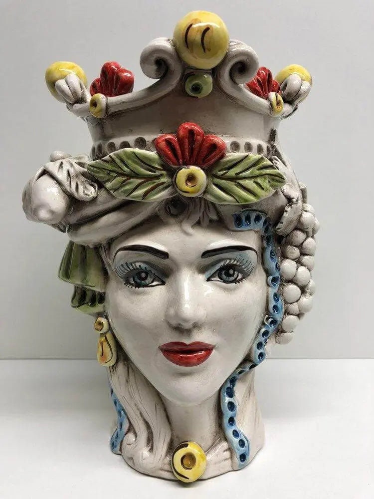 Teste di Moro Classica Corona Sfere Giallo Ceramica Caltagirone cm H.28 L.20 Artigianale DD CERAMICHE SICILIANE