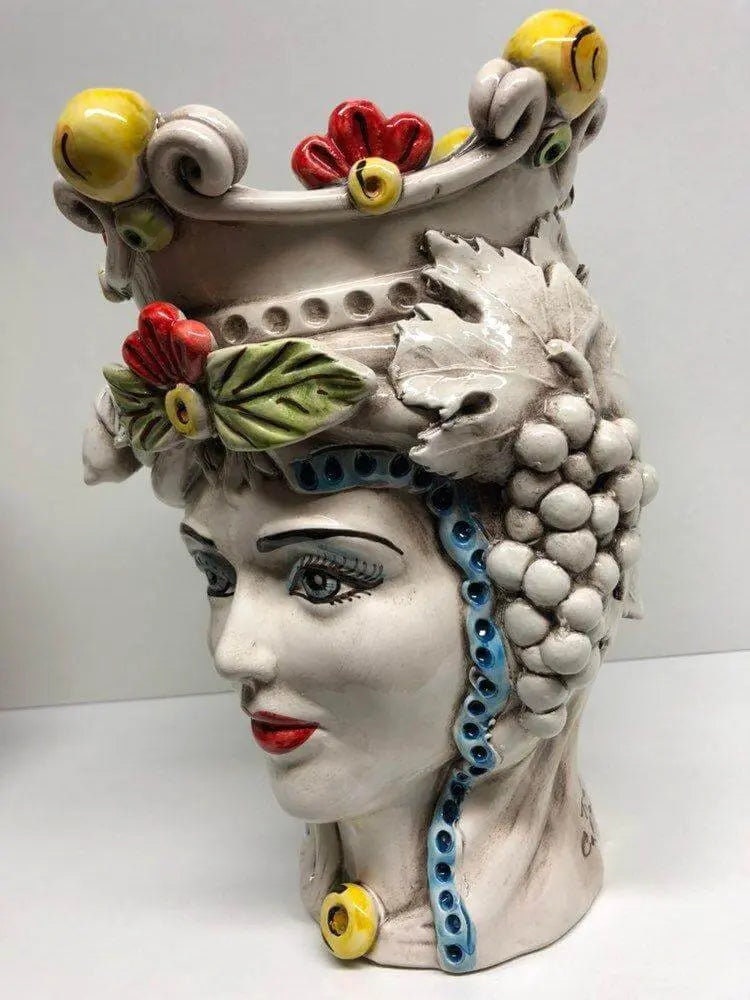 Teste di Moro Classica Corona Sfere Giallo Ceramica Caltagirone cm H.28 L.20 Artigianale DD CERAMICHE SICILIANE