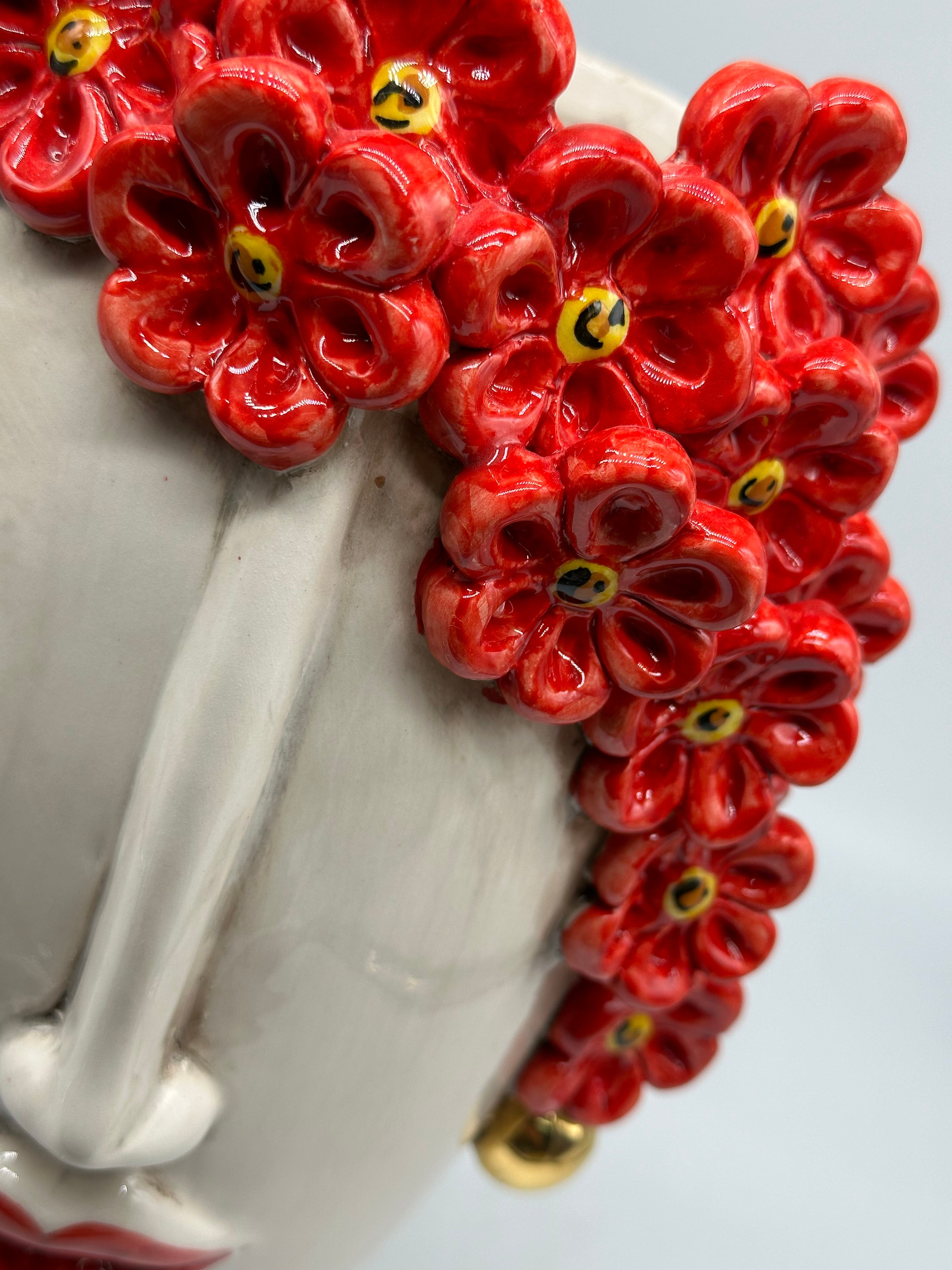 Teste di Moro Contempus Fiori Ceramica Caltagirone cm H.33 L.18 Artigianale - TESTE DI MORO