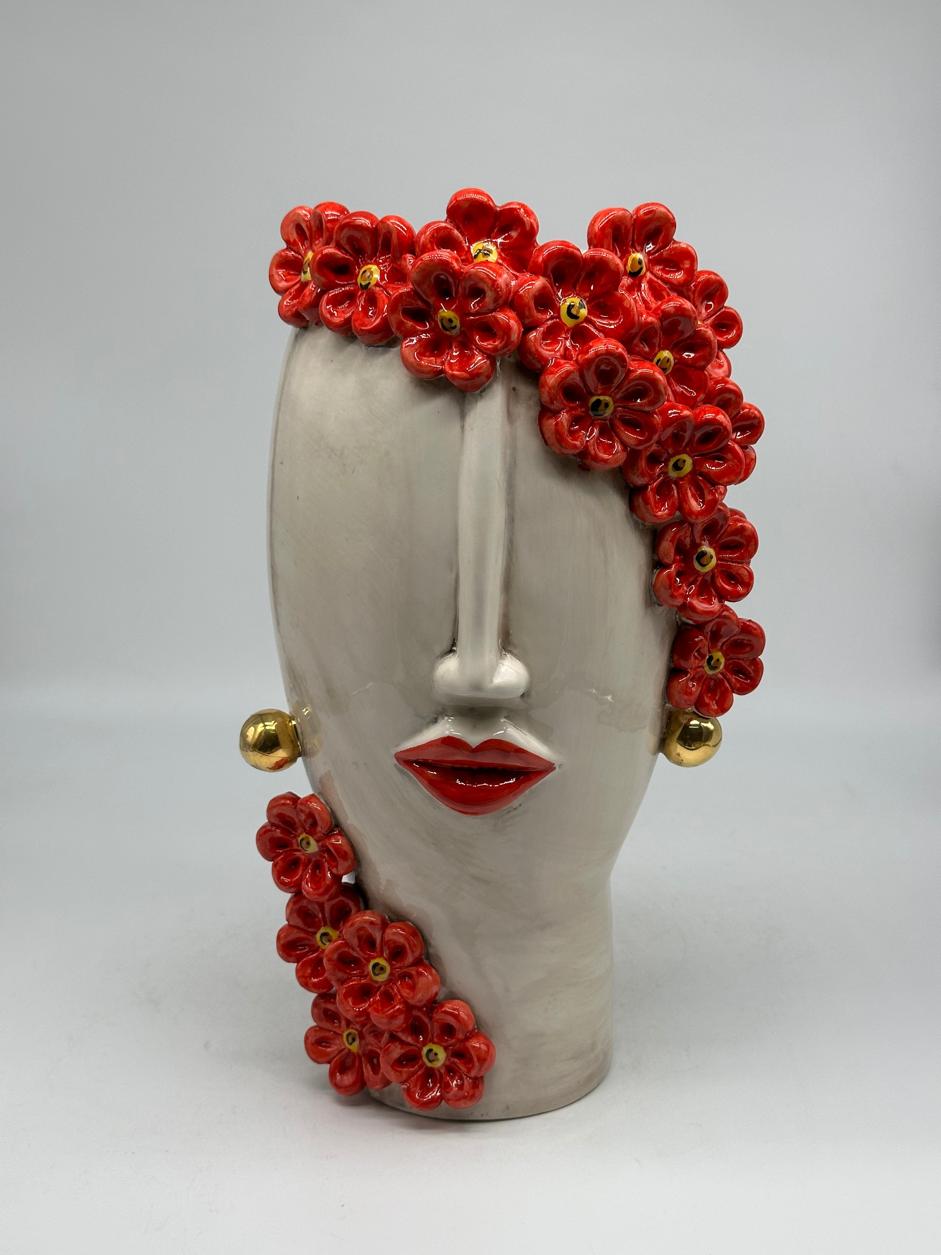 Teste di Moro Contempus Fiori Ceramica Caltagirone cm H.33 L.18 Artigianale - Donna - TESTE DI MORO