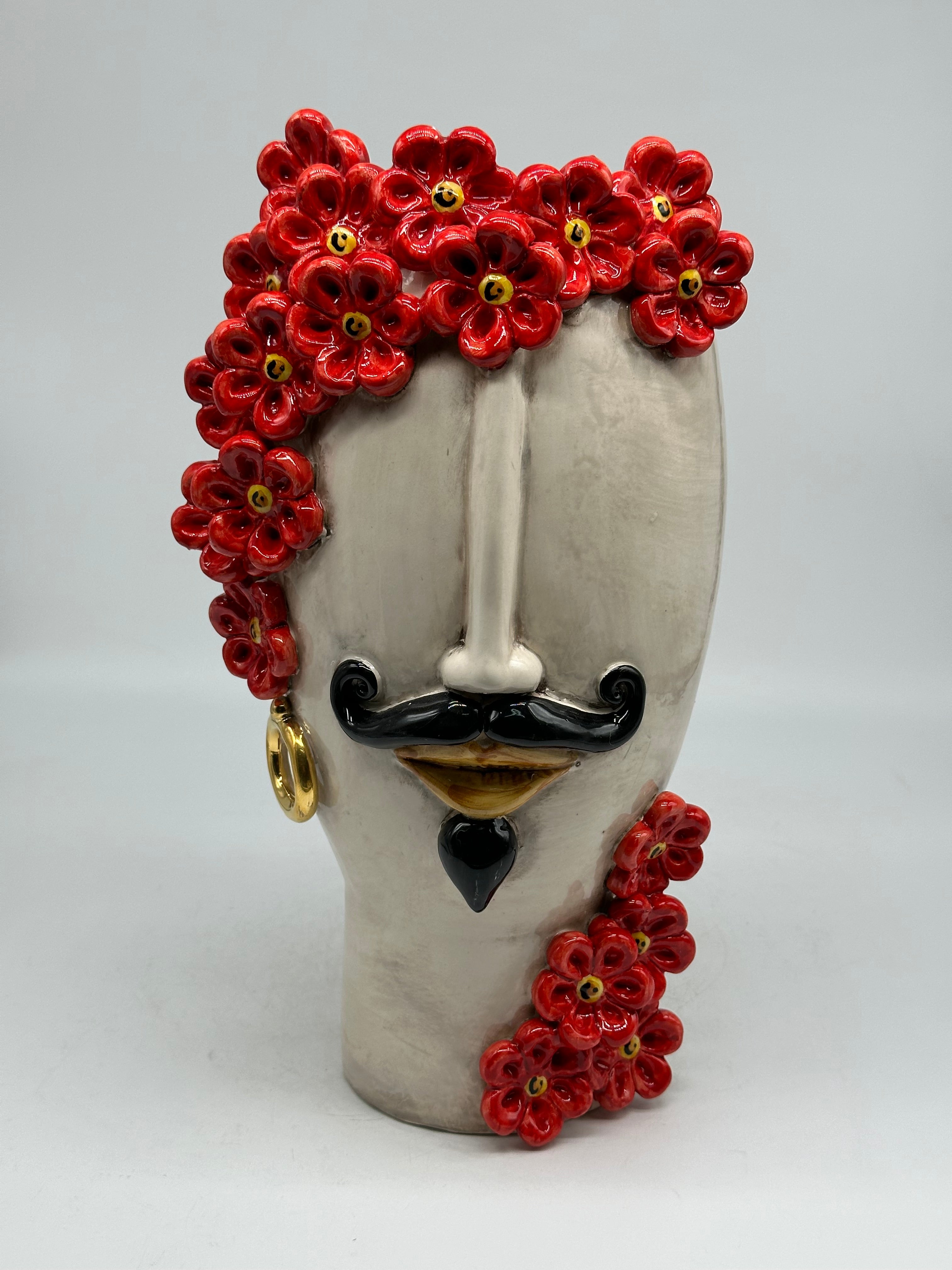 Teste di Moro Contempus Fiori Ceramica Caltagirone cm H.33 L.18 Artigianale - Uomo - TESTE DI MORO