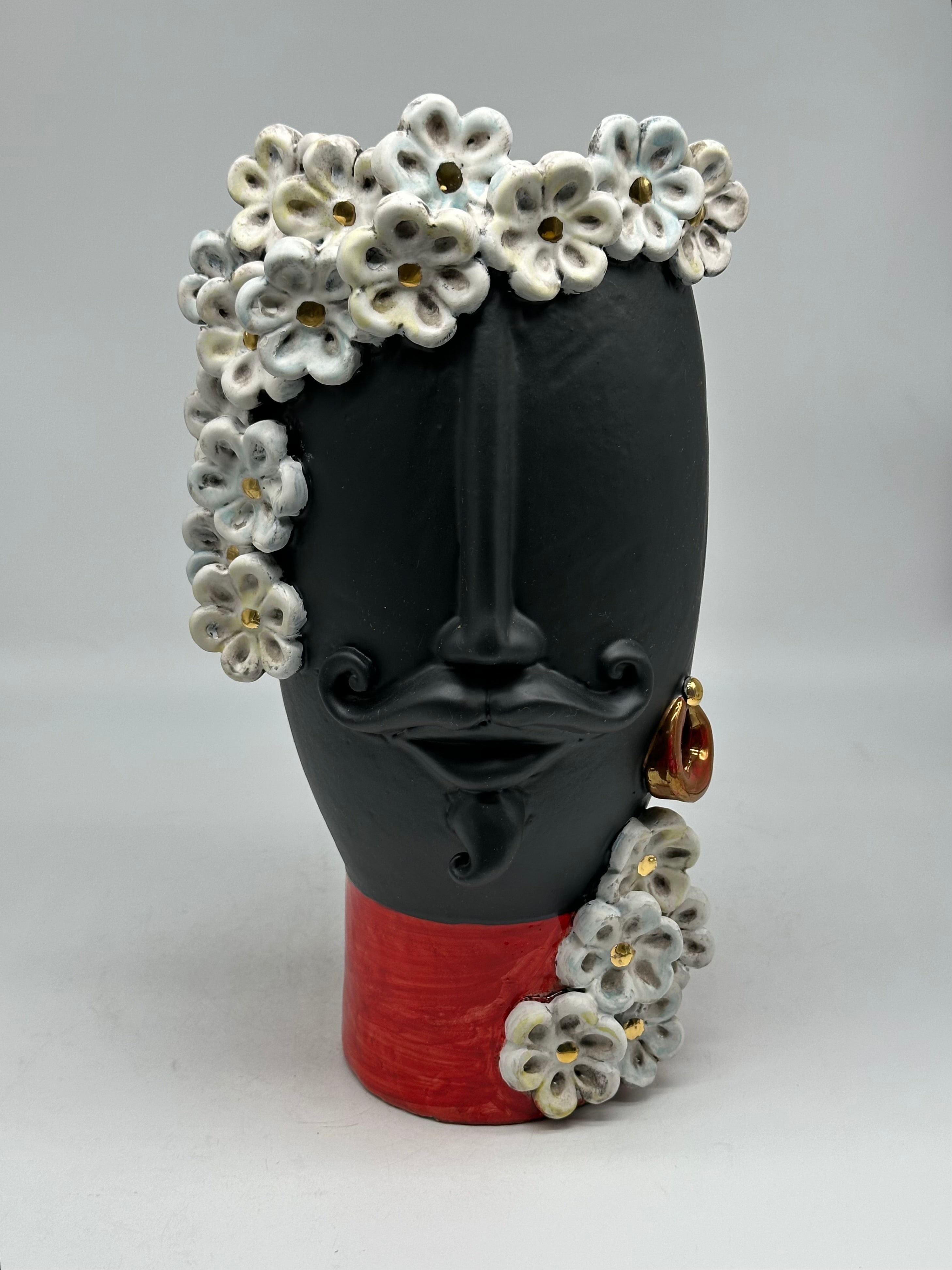 Teste di Moro Contempus Opaco Fiori Ceramica Caltagirone cm H.33 L.18 Artigianale - Uomo - TESTE DI MORO